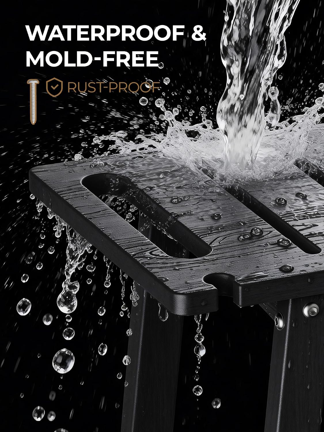 Shower Bench Seat, Non-Slip Shower Benches for Inside Shower to Sit on, HDPE Waterproof Shower Stool for Shaving Legs, Shower Chair with Adjustable Feet for Bathroom, Indoor/Outdoor Use, Black image 4