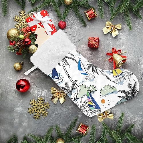 Miniatura 6 de OTVEE Medias de Navidad de verano para barco y windsurf, 2 unidades, 17.7 pulgadas, terciopelo para colgar, calcetines para chimenea, árbol de