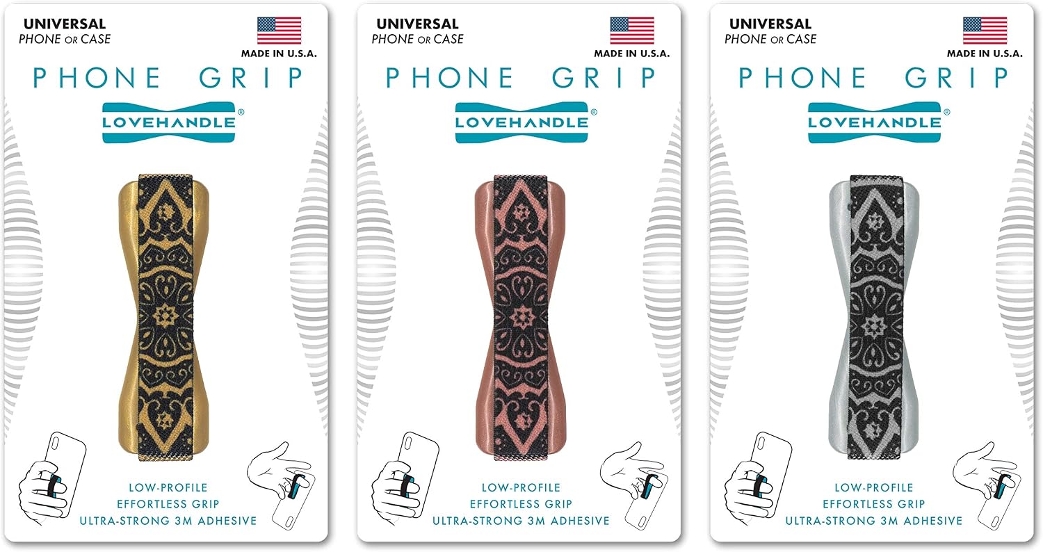 LOVEHANDLE Original Phone Grip 3-Pack - Boho Silver, Rose and Gold