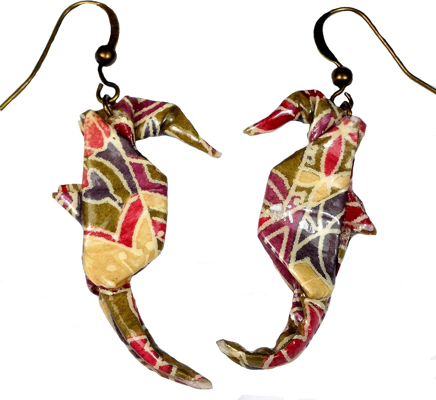 Origami Paper Seahorse Lightweight Earrings,Sage Green Cranberry Pink,Birthday 1st Anniversary Jewelry Gift
