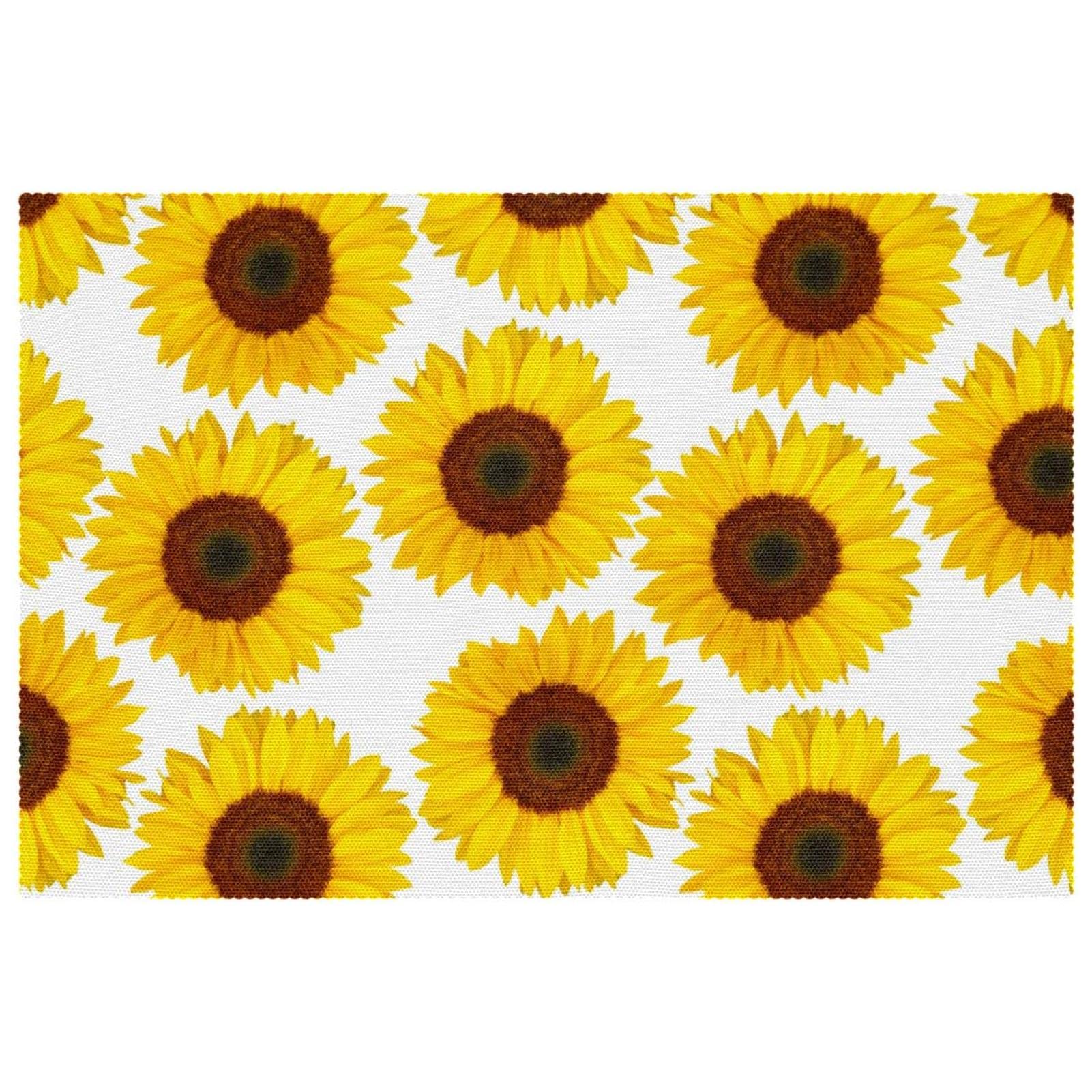 Set de table tissu Oxford blanc protège chaleur et taches motif tournesol