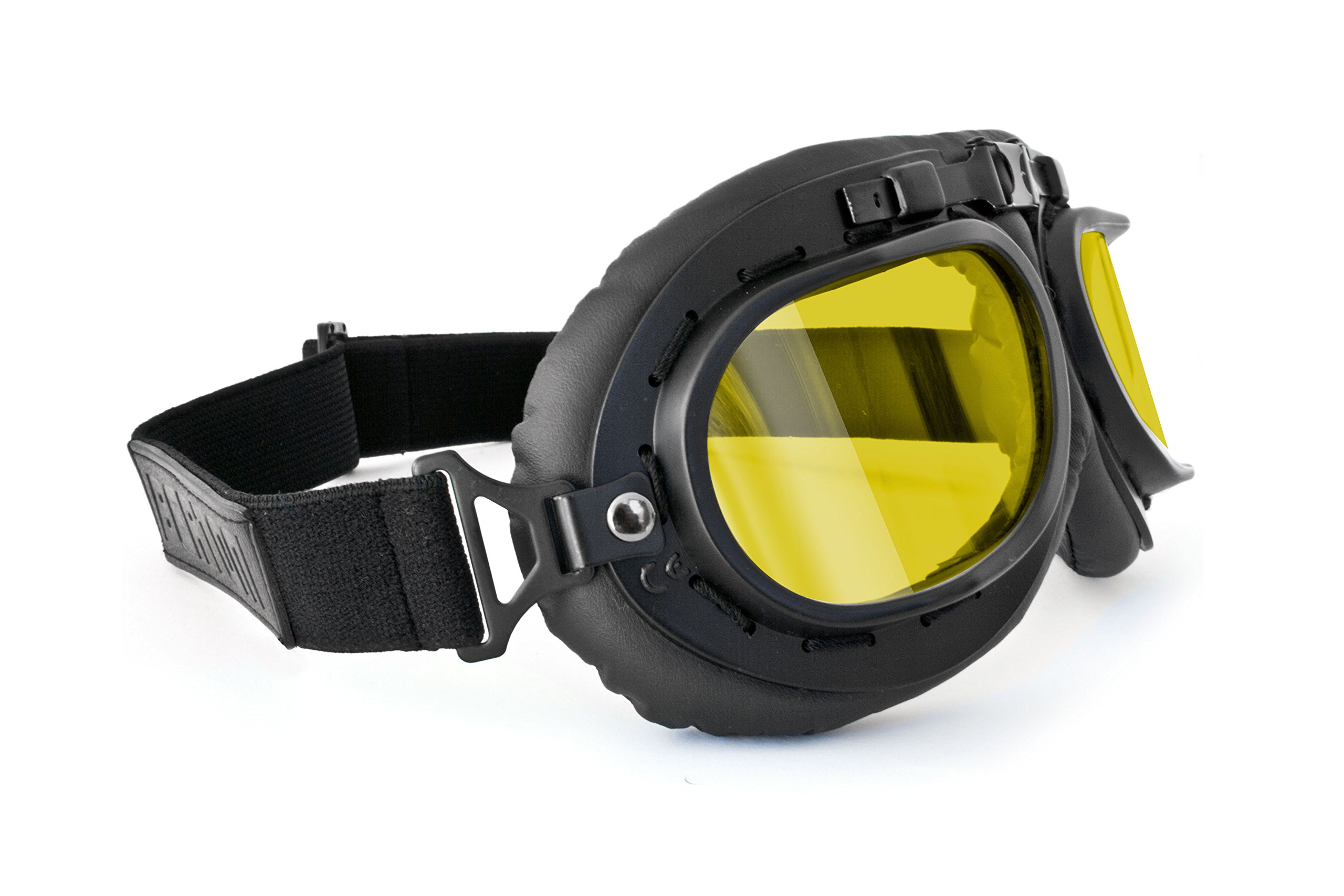 Bertoni Occhiali Moto Vintage Aviatore AF195B Nero Opaco Lente Gialla