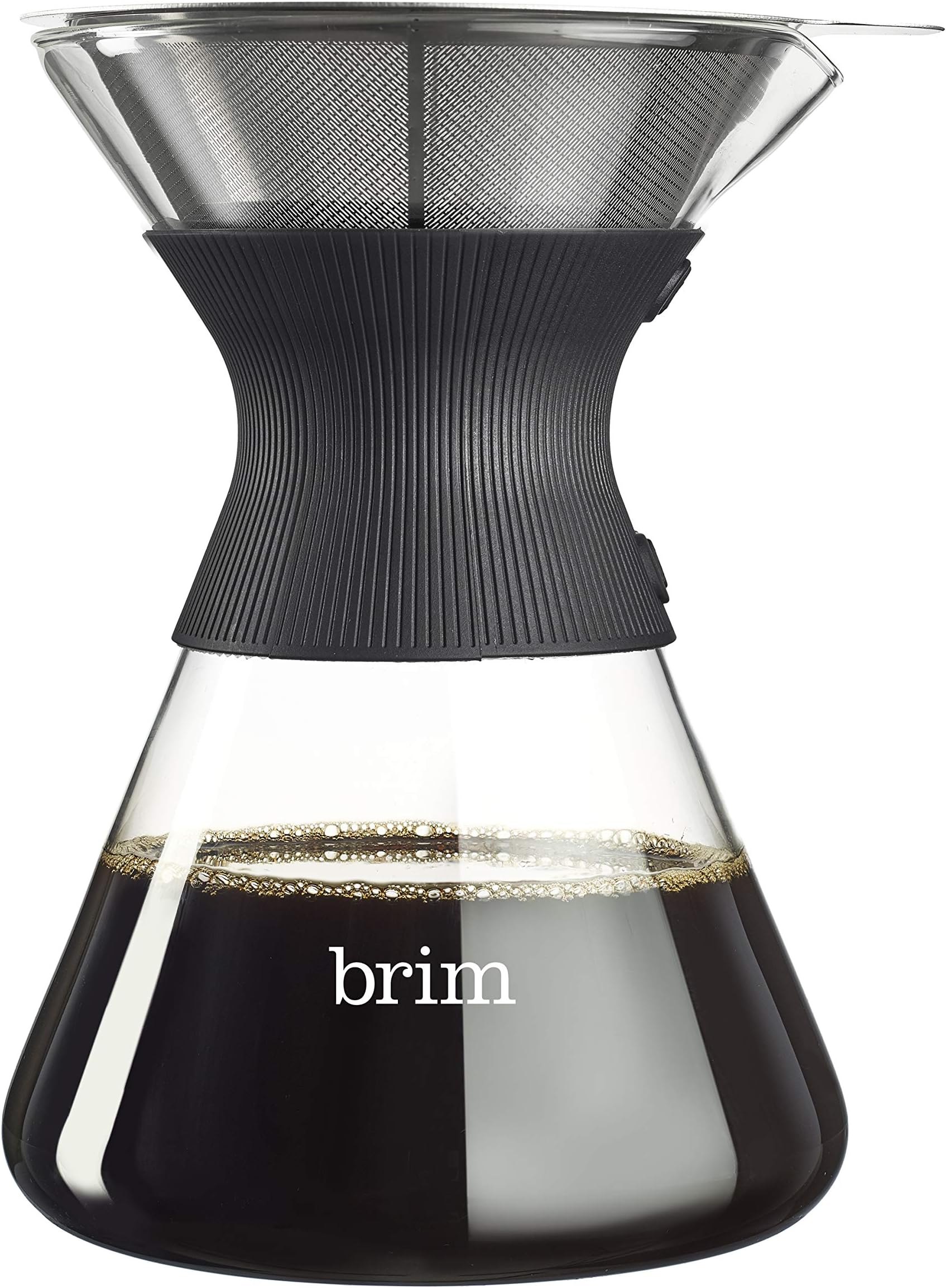 Brim 6 Cup Pour Over Coffee Maker Kit, Simply Make Rich, Full-Bodied Coffee Every Time, Set Includes Glass Carafe, SCA Measuring Scoop, Silicone Sleeve, and Healthy-Eco Reusable Filter, Black