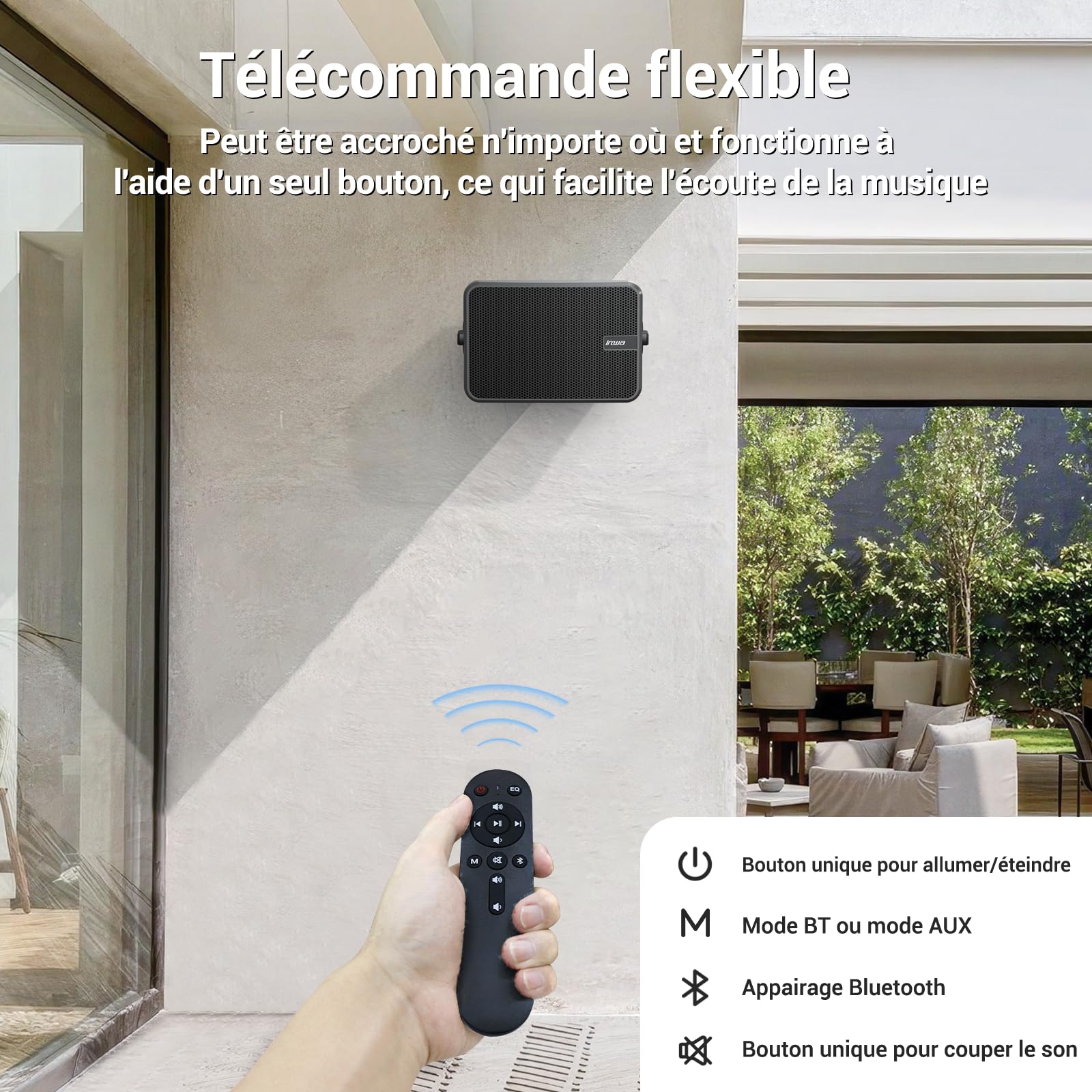 Inwa Enceinte Bluetooth 500 W - Support mural actif / passif - IPX5 - Sans fil - Stéréo - Aux - Pour l'intérieur et l'extérieur couvert - Paire - MZ660 - RMS 50 W