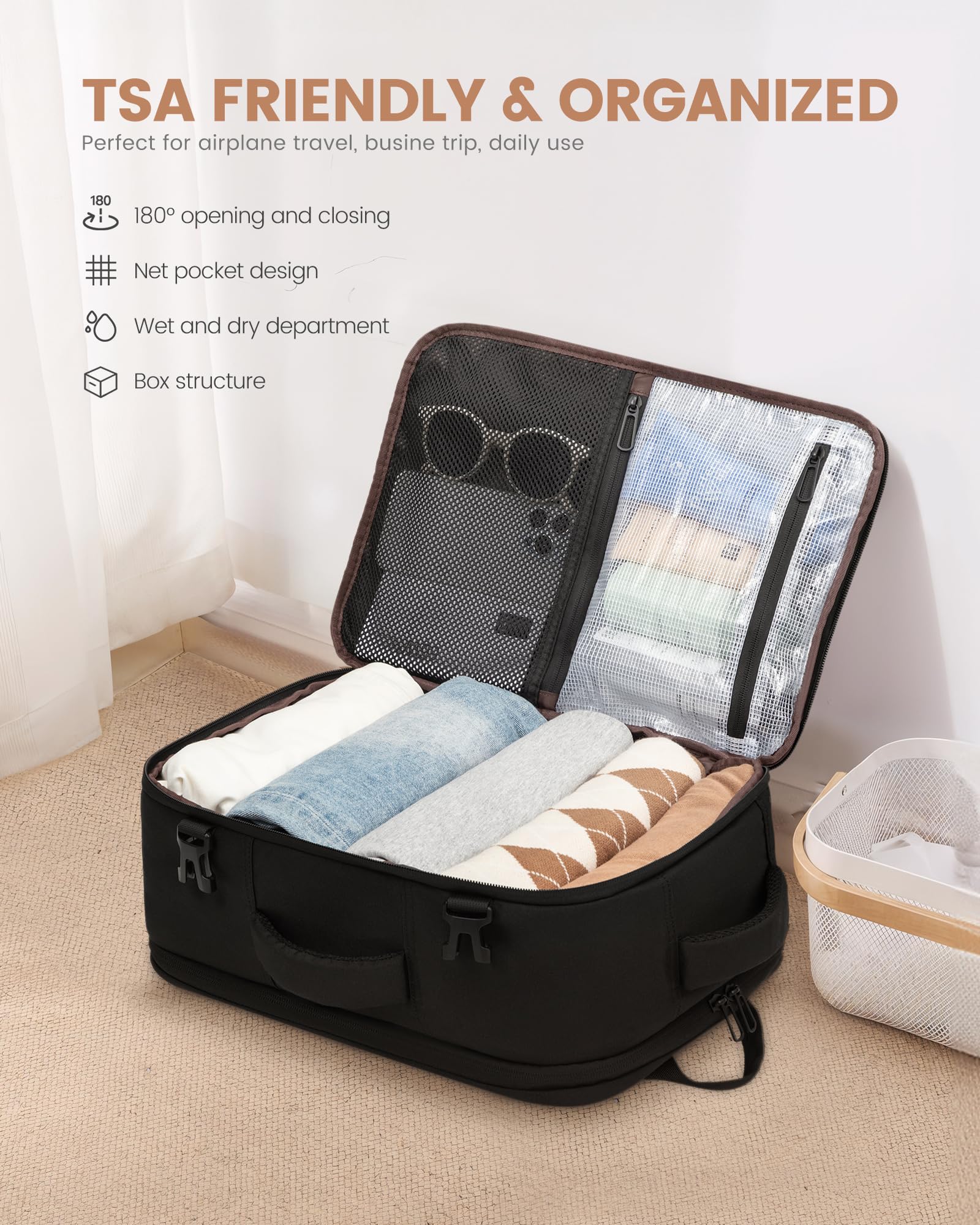 LOVEVOOK Zaino Ryanair 40x20x25 Zaino Da Viaggio Aereo Bagaglio A Mano Per Easyjet, 20 Litri Borse Da Cabina Grande Zaino Porta PC 14 Pollici Uomo Donna, Zaino Borsa Viaggio per Scuola Lavoro, Nero