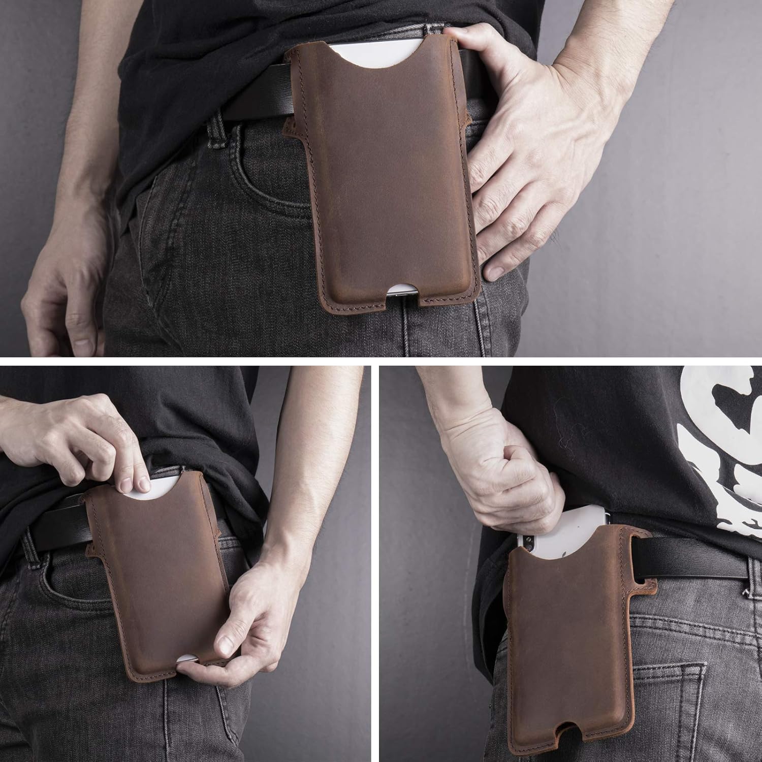 Gentlestache Leather Phone Holster for Belt Loop, Cell Phone Holder, Leather Belt Pouch for iPhone 12, 12 Pro Max,11 Pro Max, XS Max, 8 Plus, Galaxy S20