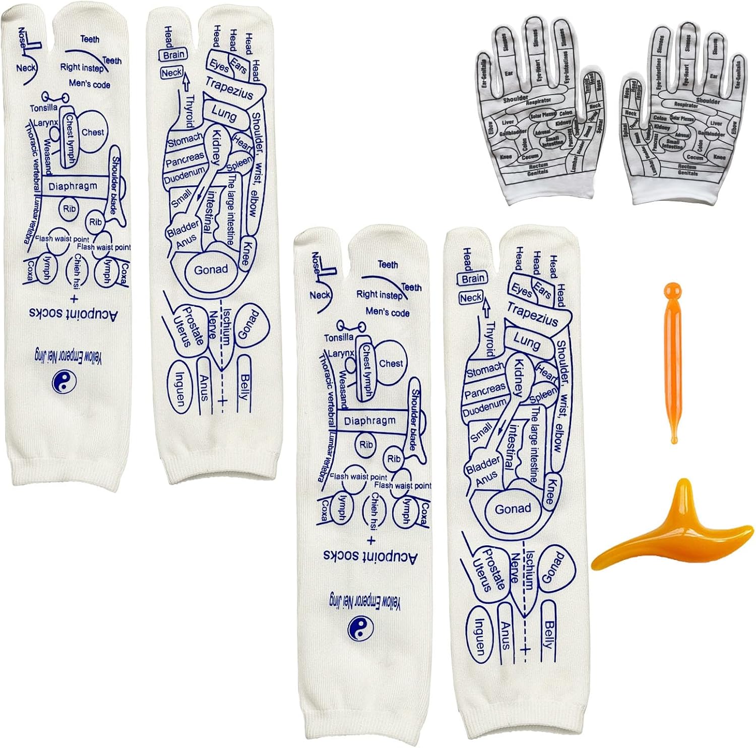 COLSA Reflexology Socks with Tools,Acupoint Socks Set,Beginner Acupoint Massage Tools Large Triangular Sparrow+acupoint Stick(2pcs Men+Gloves)