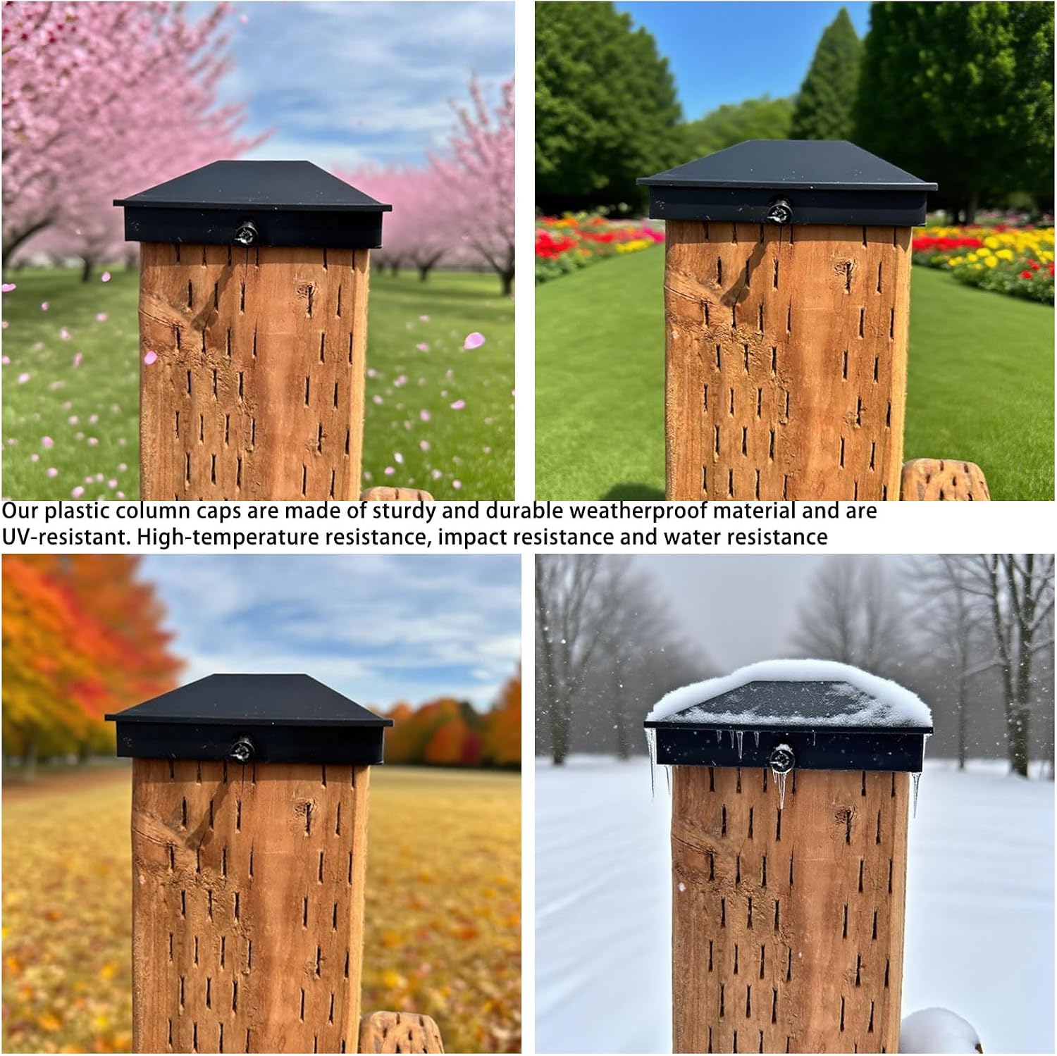 4x4 Wood Post Caps (3.6"x3.6") Matte Black Powder Coated Pyramid Fence Topper Cover,Prevents Rot & Splitting,Deck & Fence Protection(6pcs Black).