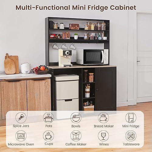Miniatura 3 de Mini gabinete de nevera con almacenamiento, gabinete de barra de café con espacio para refrigerador pequeño y toma de corriente, gabinete de bar de