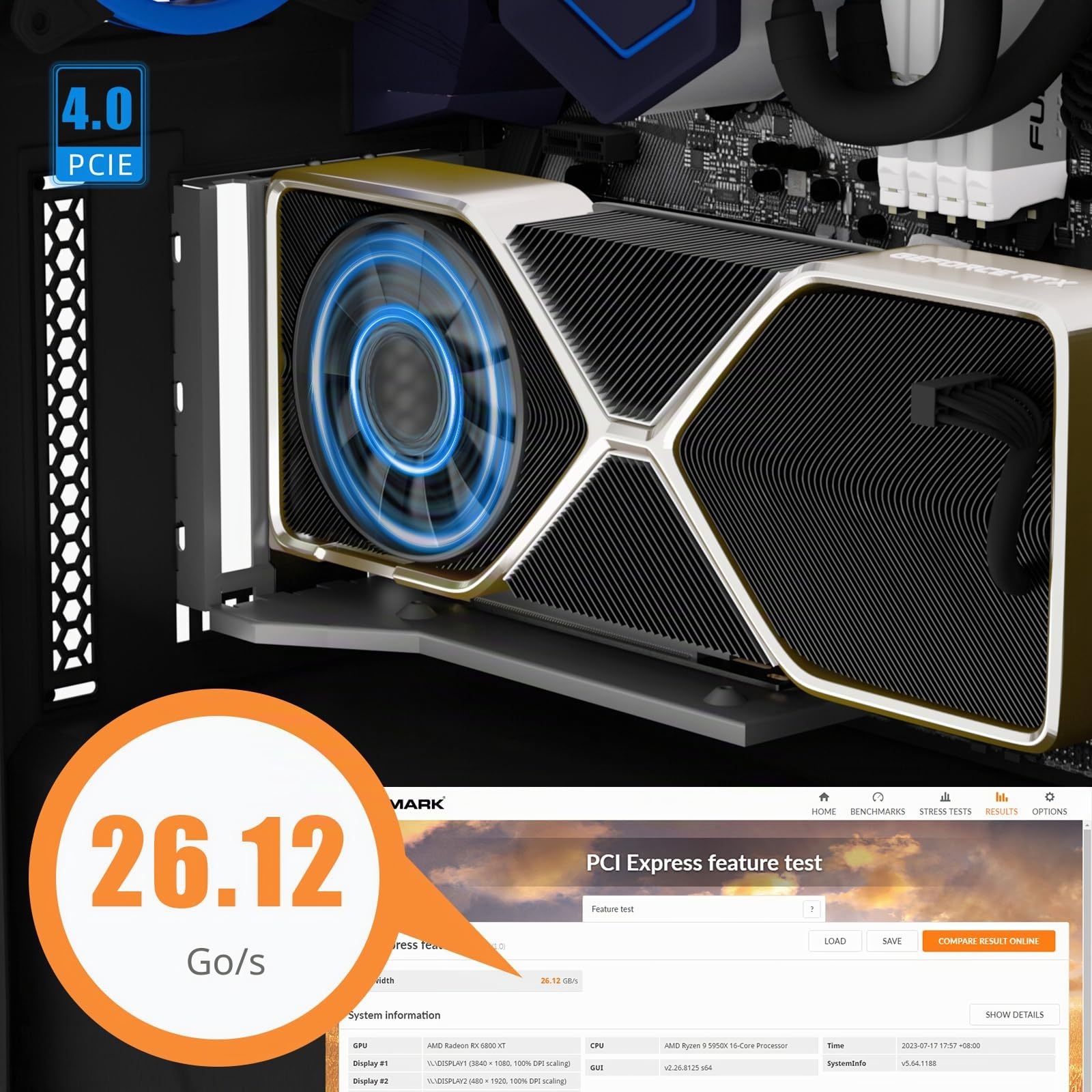 GLOTRENDS Support GPU 2 Slots avec 180mm PCIe 4.0 Riser Cable pour Montage Vertical du GPU, Compatible avec Les séries RTX 40/30 et Radeon RX7000/RX6000, boîtiers PC avec Design Ouvert PCI 7/8 Slots