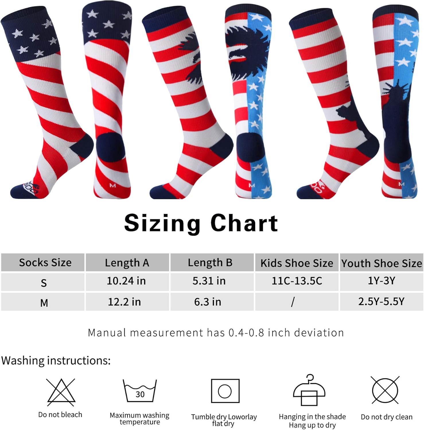 JUSDO Kids Soccer Socks, American Flag Athletic Socks with Cushion Team Sport Knee High Socks for Youth Kids Boys Girls Christmas Gift (3 Pairs/M) (Medium, American Elements-2) - Image 6