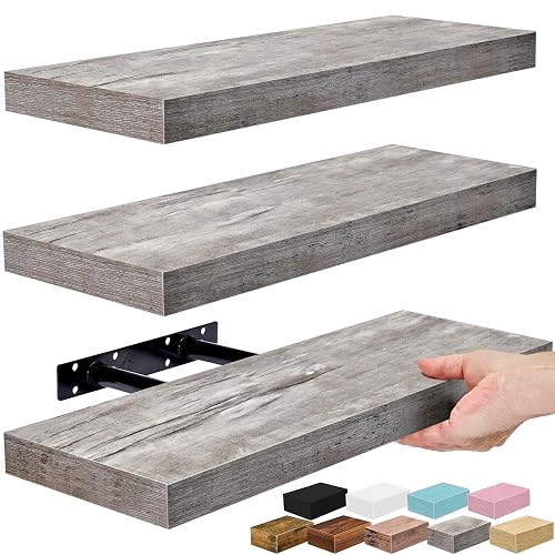 Sorbus 16 Inch Floating Shelves for Wall (3 Pack, Grey)