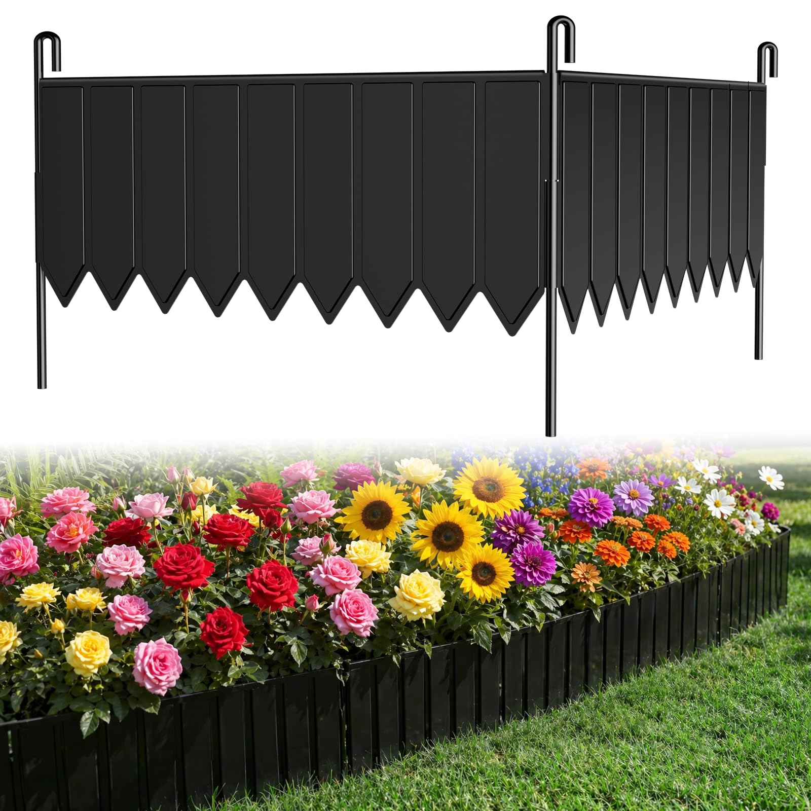 Photo 1 of 15 Panels Metal Landscape Edging, 6.2in (H) x 20 ft (L)–No Dig Garden Edging with 16 Stakes, Modular Adjustable 0-270°for Tree Rings & Yard Pathways, Anti-Rust Metal Garden Border(Black)