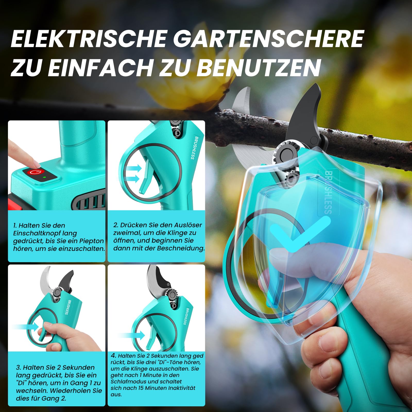 Akku Astschere 33 mm, Elektrische Gartenschere mit Bürstenloser Motor
