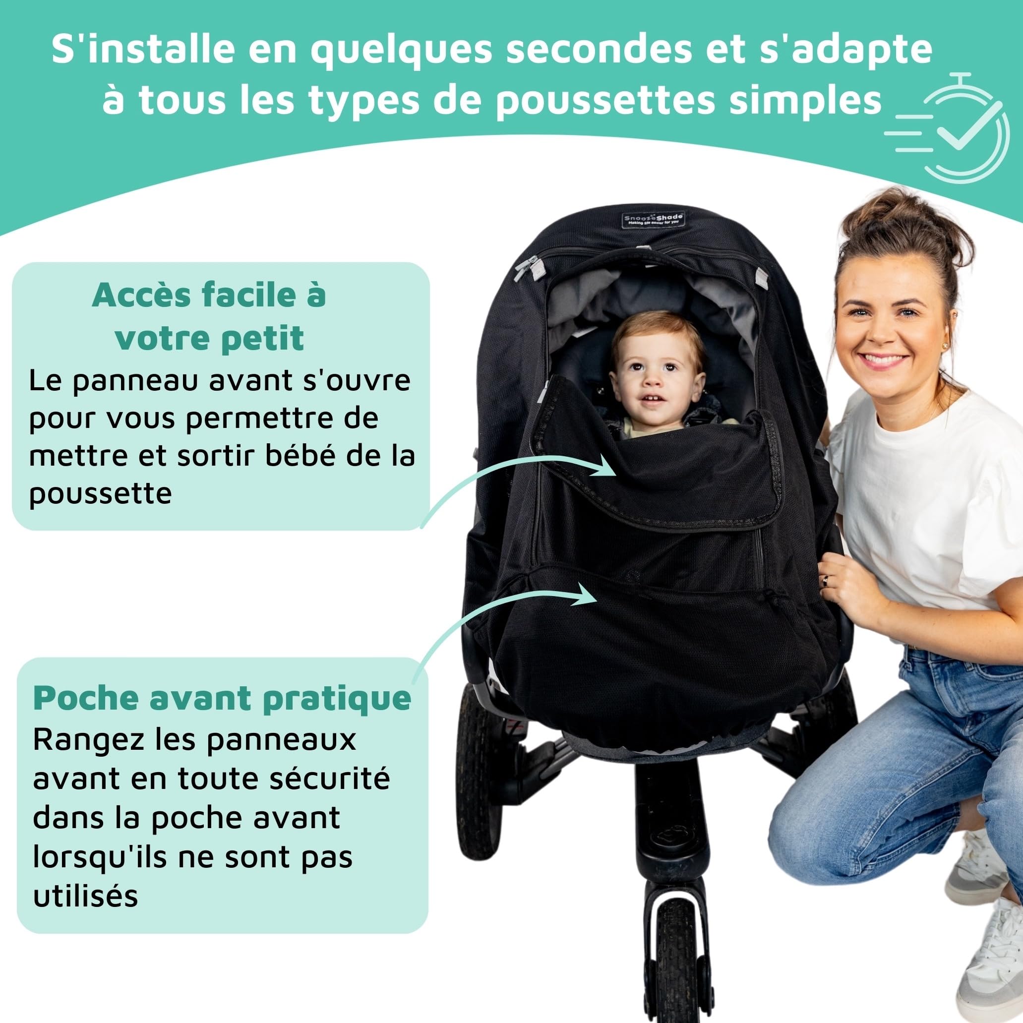 SnoozeShade Plus Extra (6–9 mois et plus) – Ombrelle pour poussette et pare-soleil universel pour bébé et aide au sommeil pour poussettes; Bloque jusqu'à 99% des rayons UV