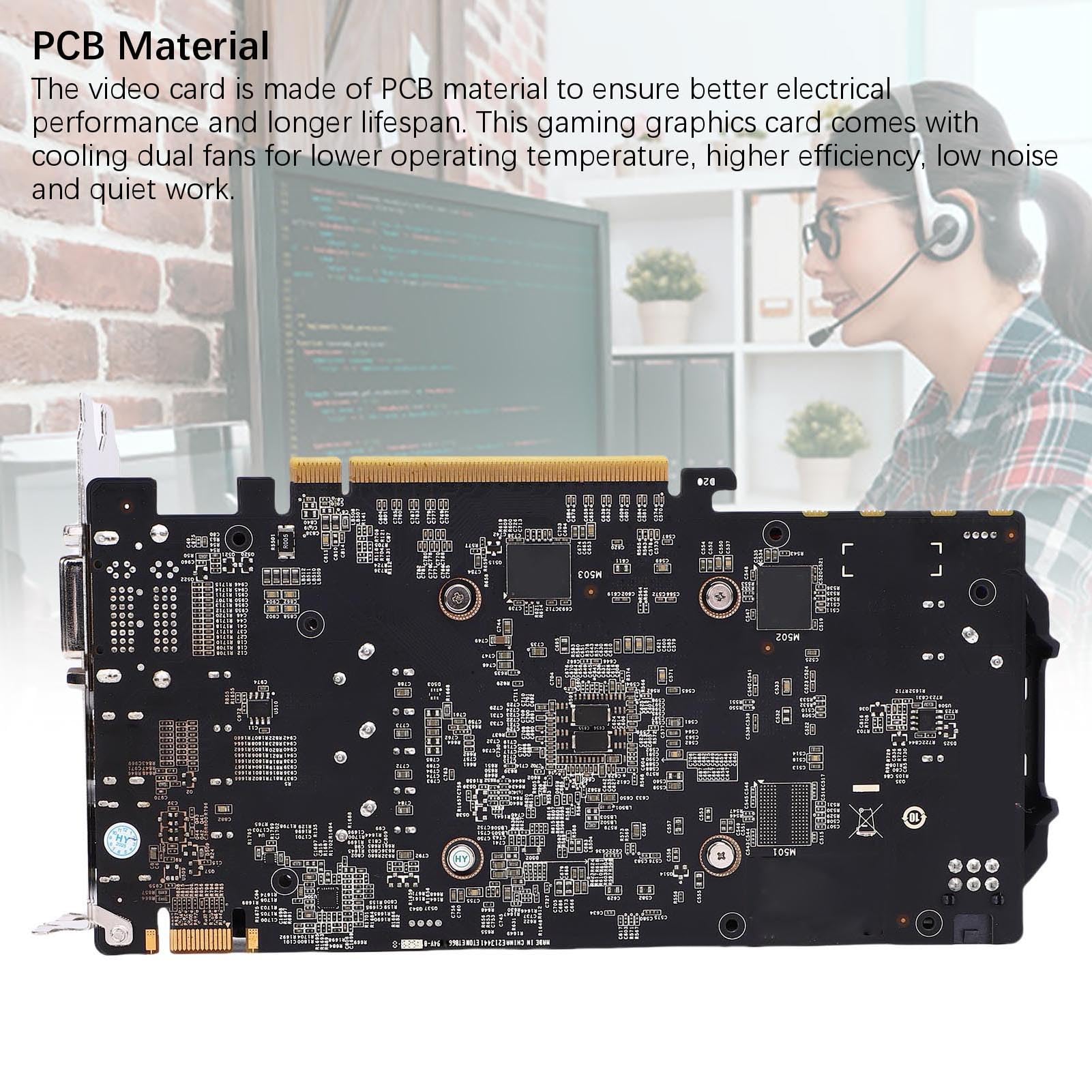 Cuifati GDDR5 2GB Computergrafikkarte, 128 -Bit -PCIe 3.0 X16 Gaming -Grafikkarte mit 2 Cooling -Lüfter, PC -GPU für Gaming, mit HD Multimedia Interface Display Port DVI -Schnittstelle