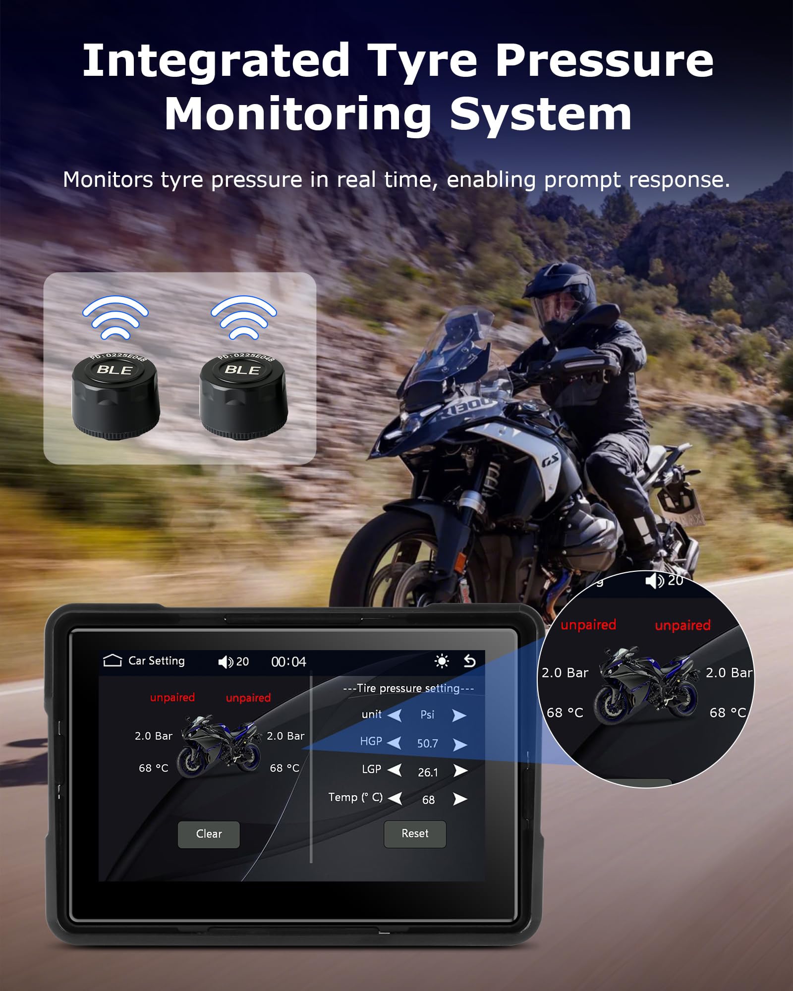 Jansite Schermo Carplay Moto Android Auto con TPMS Sistema, 5 Pollici Navigatore Moto,Bluetooth,Impermeabile IP67,Siri/GoOgle Assistant