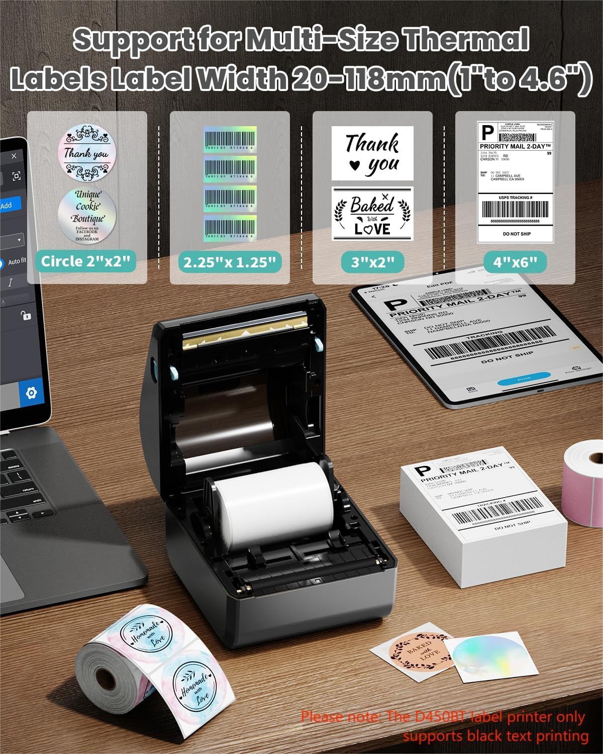 Phomemo Bluetooth Etikettendrucker DHL, D450BT Versandetiketten Drucker Wird mit 3 Rollen à 250 Etiketten im Format 4 x 6 Zoll, Labeldrucker Kompatibel mit Amazon, DHL, Vinted, Etsy, UPS, FedEx, DPD