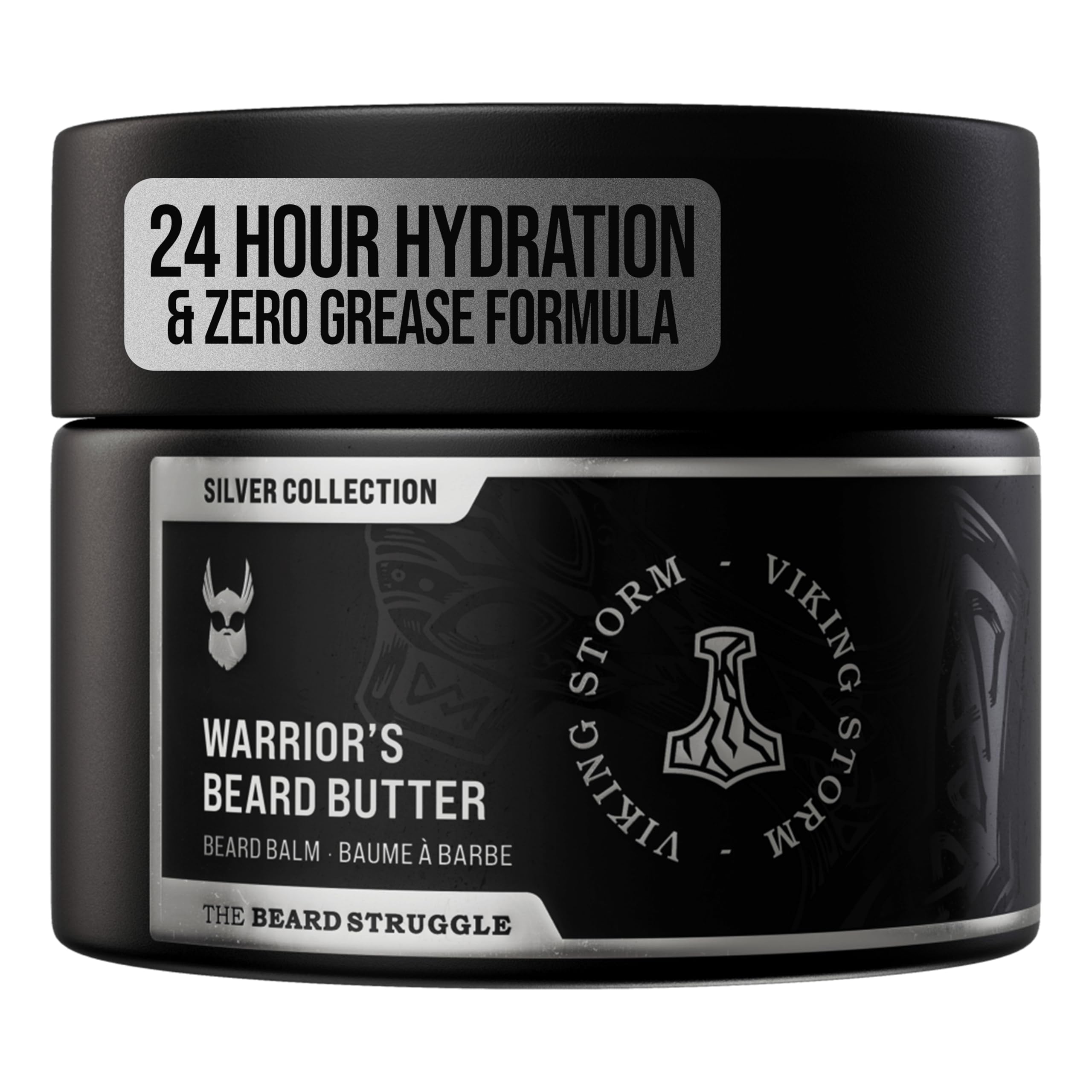 The Beard Struggle Warrior’s Beard Butter Viking Storm - Silver Collection - Handcrafted with Non-Greasy Low-Hold Formula, Luxurious Cologne-Grade Fragrances - 50g / 1.76 US. oz. Warrior-Glass Jar