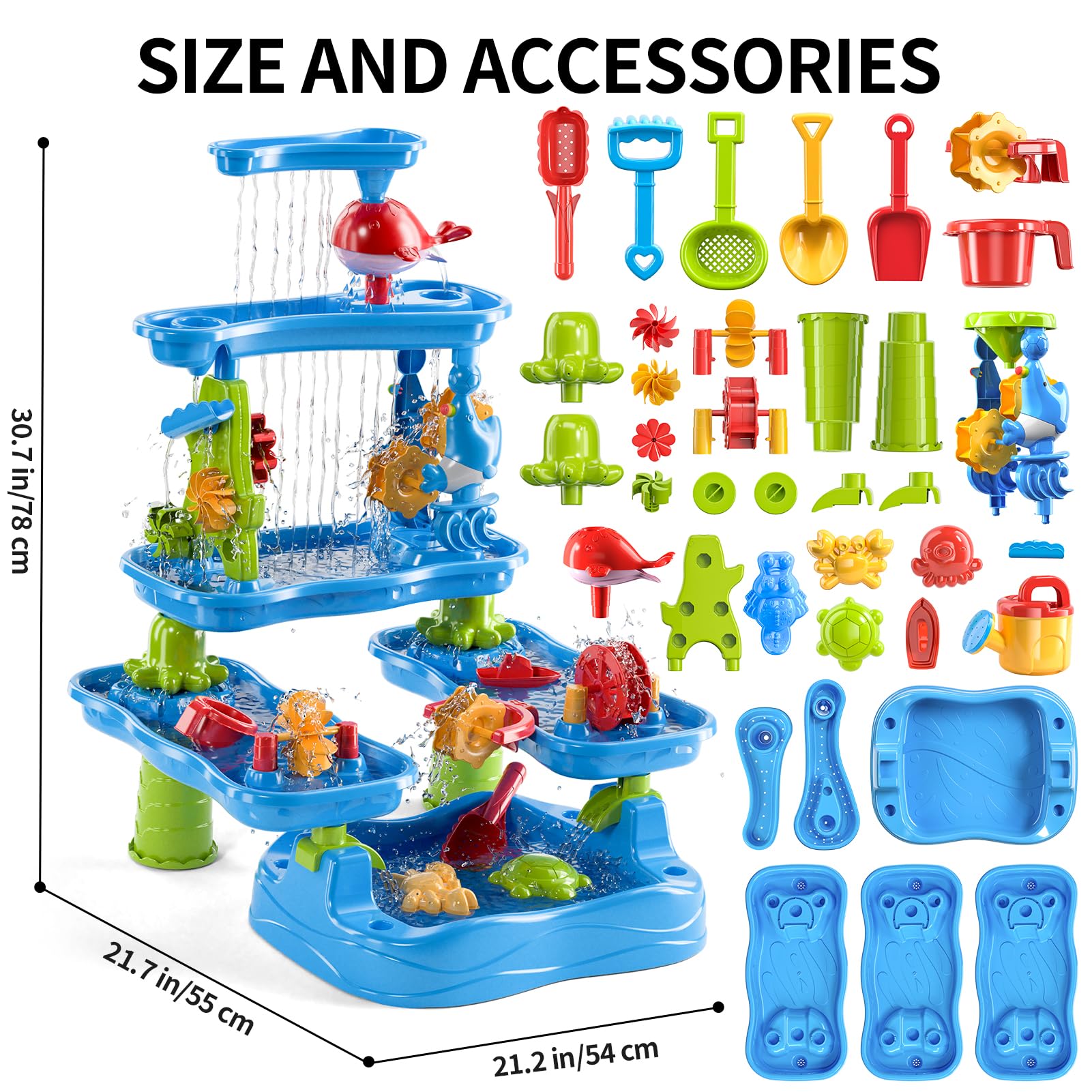 5-stufiger Sand- und Wassertisch, Outdoor Sensorik Spielset für Kinder, Sommer Strandspielzeug für Kleinkinder 2-3 4-8 Jahre, Wassertisch mit Zubehör für Jungen Mädchen