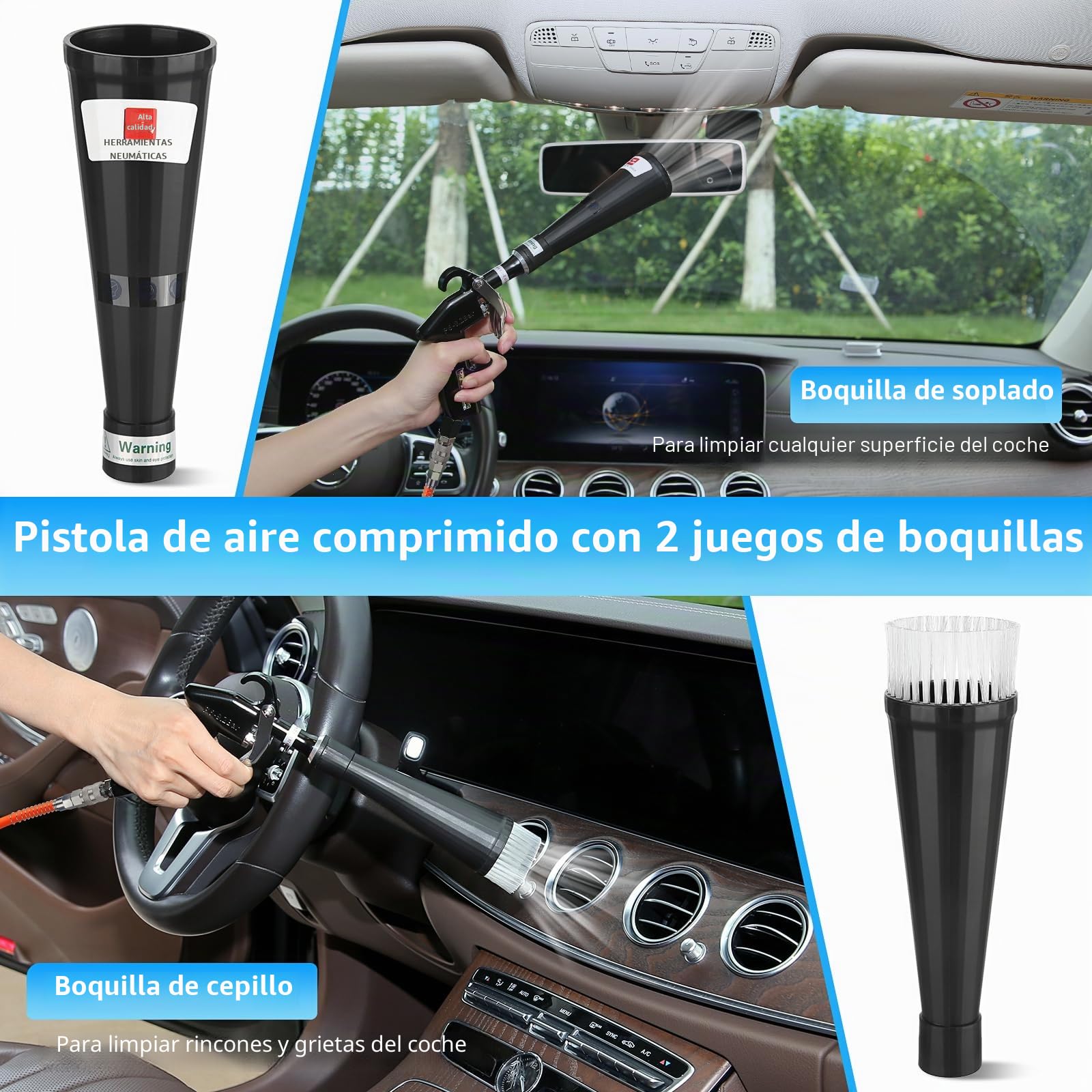 MYPIN Pistola de Limpieza de Coches, 6-9.2Bar, Pistola de Aire Comprimido en Seco Alta Presión con 2 Juegos de Boquilla/Toalla, Pistola de Soplado para Limpieza Interior del Coche
