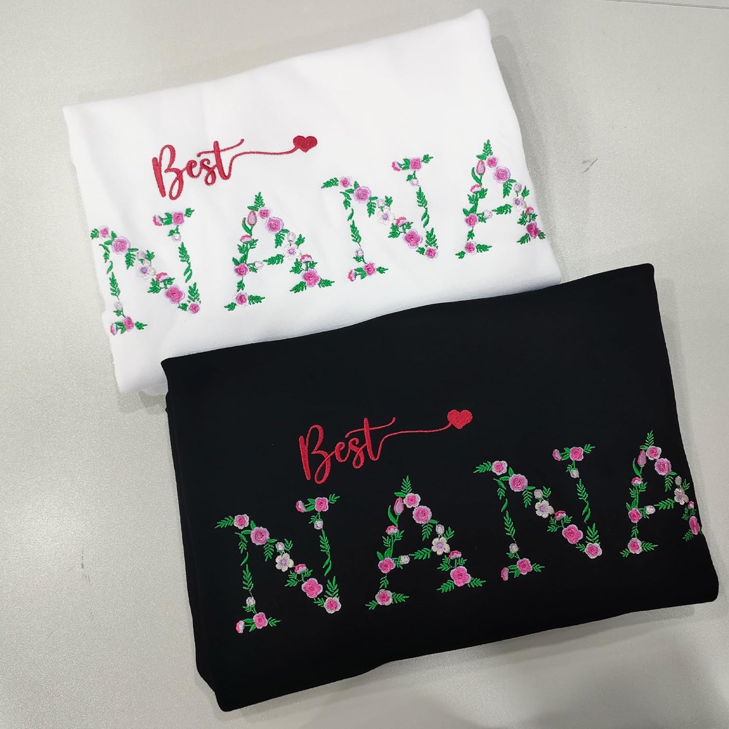 Embroidered Graphic Flower Letter Nana Women Sweatshirt with Long Sleeve Embroidery Nana Pullover - Image 6