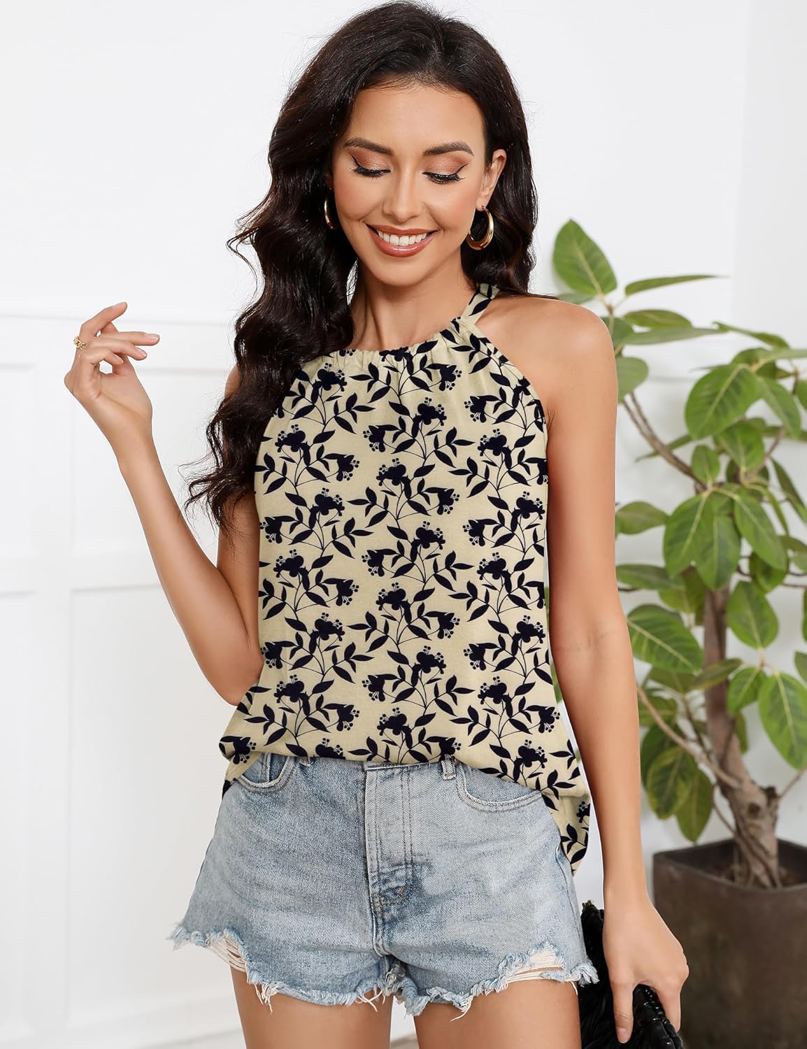 Summer Halter Tank Tops for Women Loose Fit Pleated Tie Back Sleeveless Tops Casual - Image 3