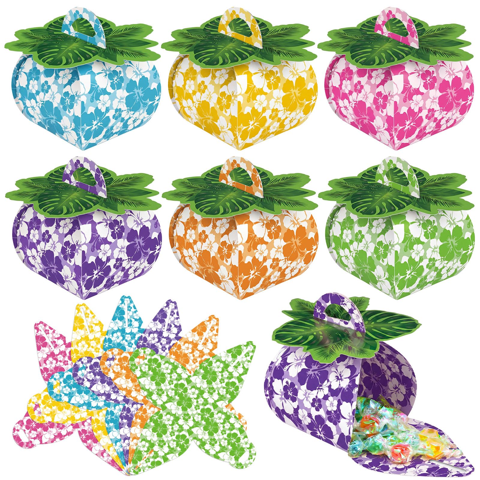 TaoBary 36 Pcs Hawaiian Party Favor Boxes Mini 3D Hibiscus Treat Bags