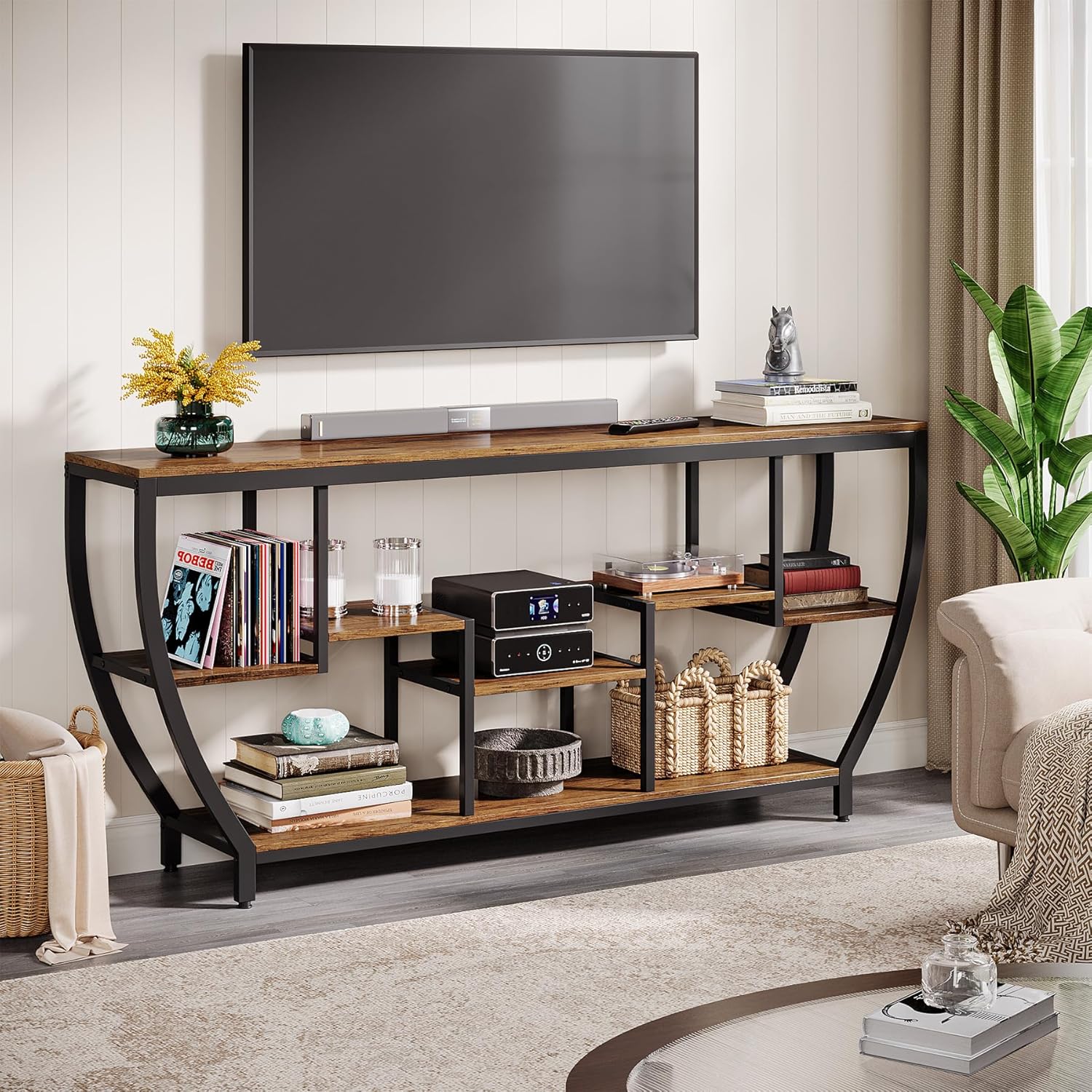 Tribesigns TV Stand for Televisions up to 80 Inches, 70.9 Inches Entertainment Center with Storage Shelves, Wood TV Media Console Table Unit for Living Room, Bedroom, Rustic Brown