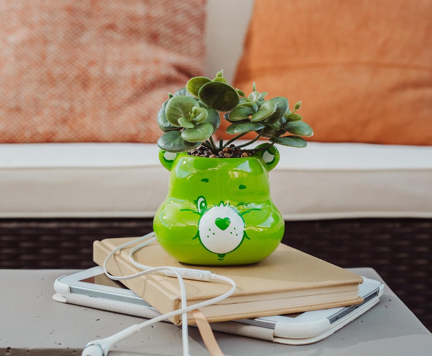Silver Buffalo Care Bears Good Luck Bear 5-Inch Sculpted Ceramic Mini Planter with Artificial Succulent | Cute Flower Pot, Faux Indoor Plants