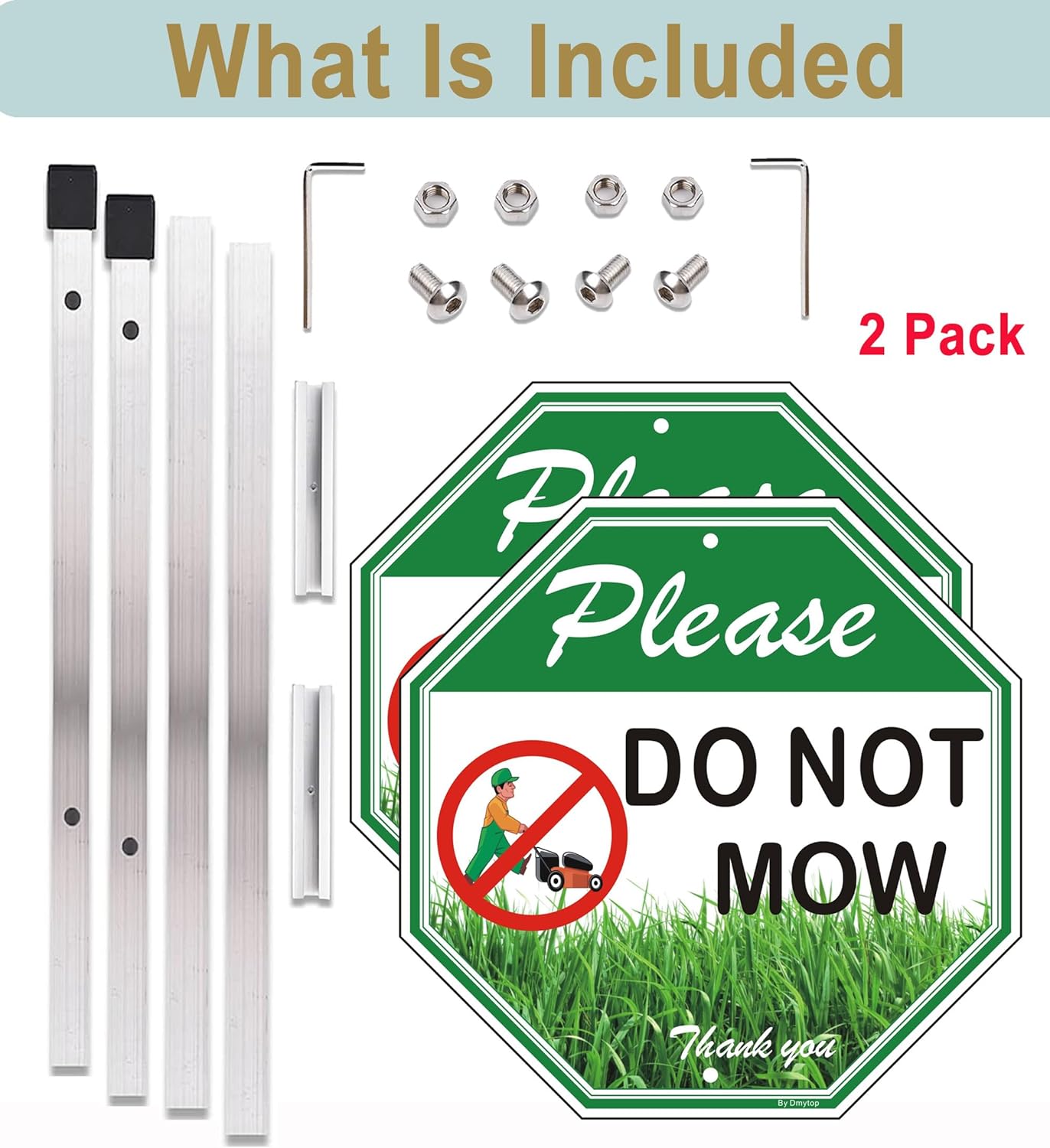 2 Pack Please Do Not Mow Metal Signs with Stake, 10" x 10" Reflective Aluminum Sign with 28" Alloy Stake, Fade Resistant Easy Installation