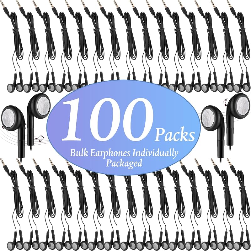 Kanayu 100 Pack Earbuds Bulk Classroom Headphones Wired Earphones, Black image 2