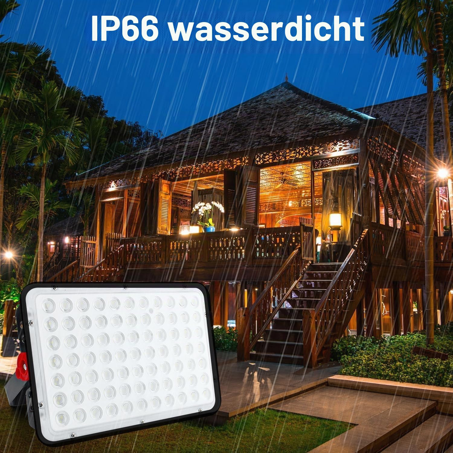 2 Stück LED Strahler Außen 200W, 20000LM LED Strahler mit Stecker | 6500K Kaltweiß Led Fluter Außen IP66 Wasserdicht LED Scheinwerfer Aussenstrahler für Lager Garten Garage Hof Werkstatt
