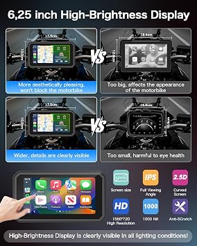 Jansite 6.25'' Motorcycle CarPlay Android Auto 4K Motorbike Dash cam
