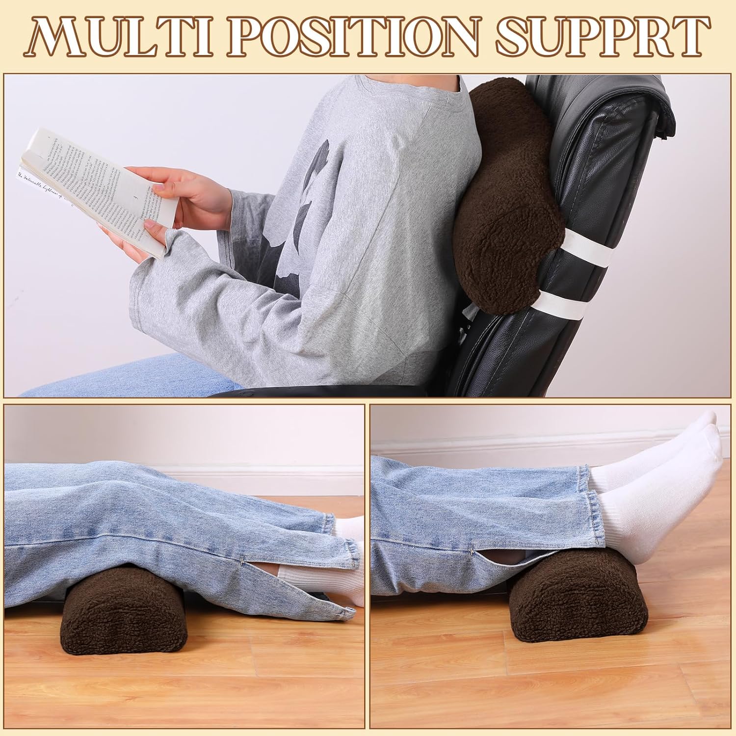 Sintuff Recliner Leg Rest Cushion Sofa Footrest Pillow with Cover Half Moon Bolster Pillow Under Knee Pillow for Sleeping On Back Alleviating Pain, 19.7 x 8 x 3.5 Inch (Coffee)