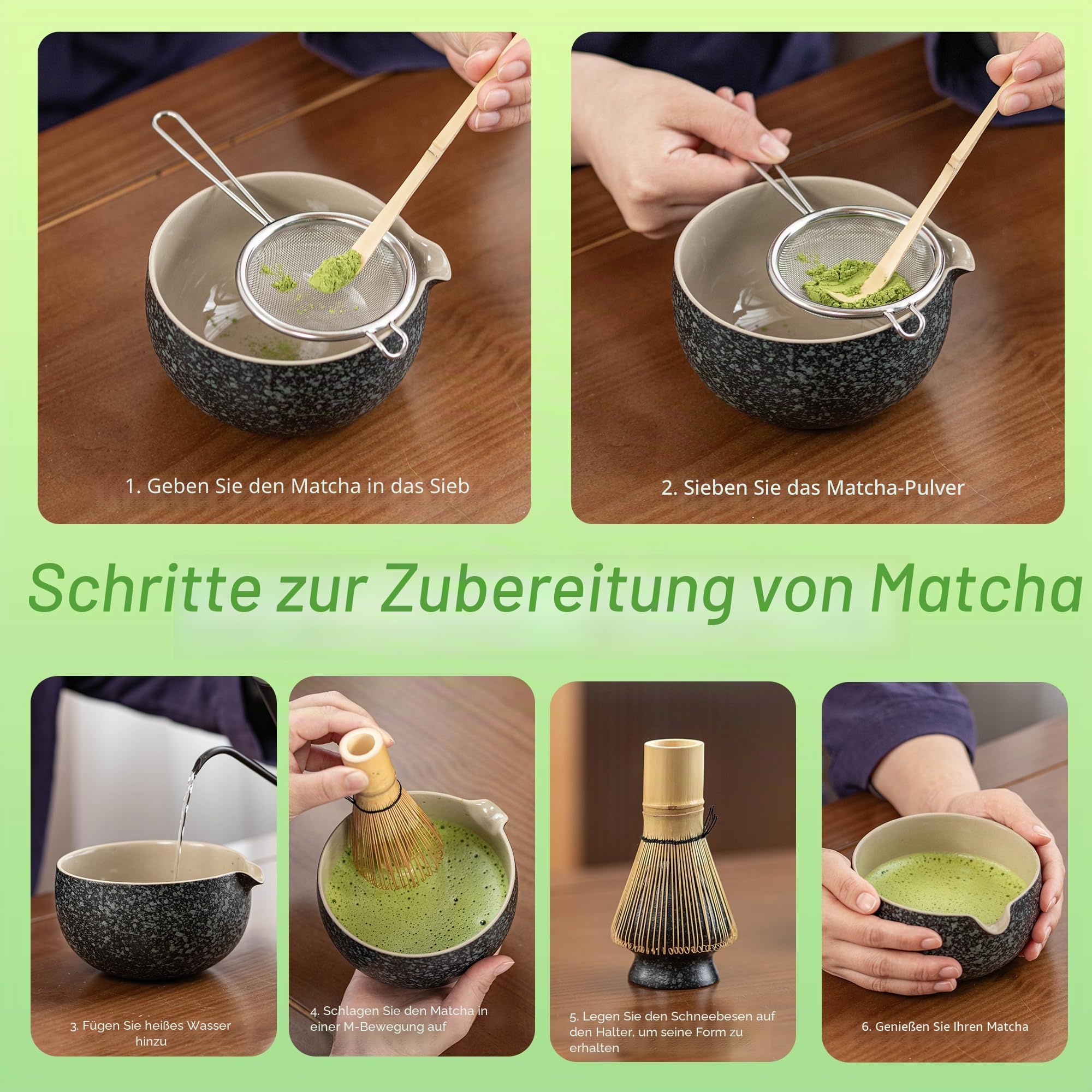TEANAGOO Matcha-Set + 2 Tassen mit Aufbewahrungsbox, 12-teiliges Reise-Matcha-Teeset, Keramik-Matcha-Schüssel (530 ml), Matcha-Tasse (204 ml), Bambus-Schneebesen (Lifestyle-本立), Sieb, WS1,