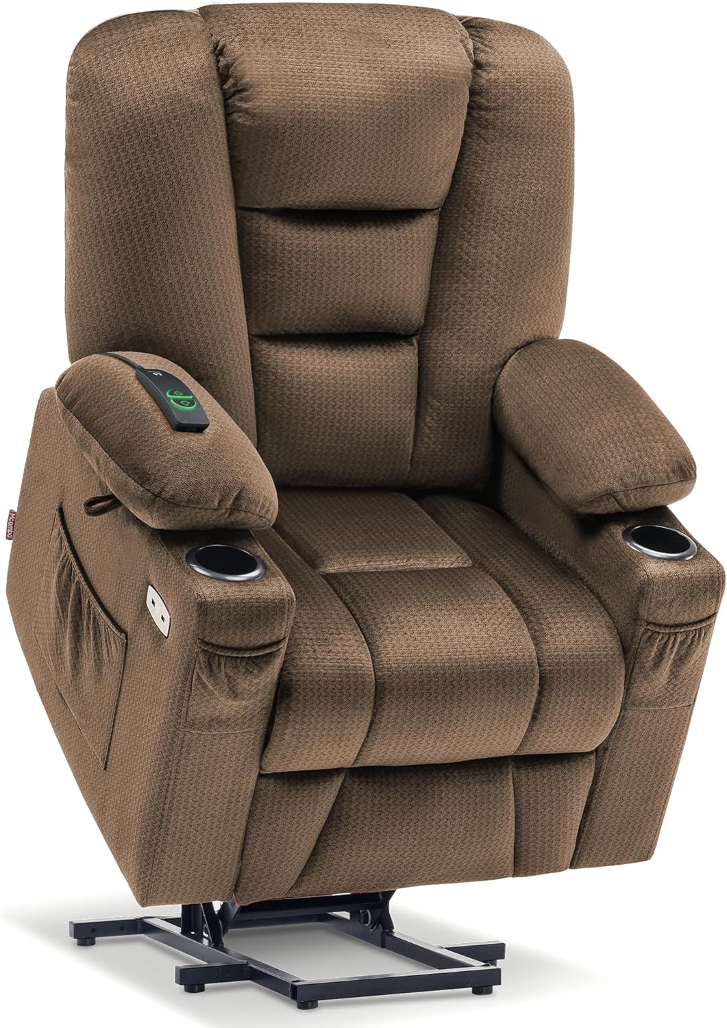 MCombo Small Power Lift Recliner Chair with Massage and Heat for Petite People, Cup Holders, USB Ports, Side Pockets, Fabric 7569 (Small-Regular, Brown)
