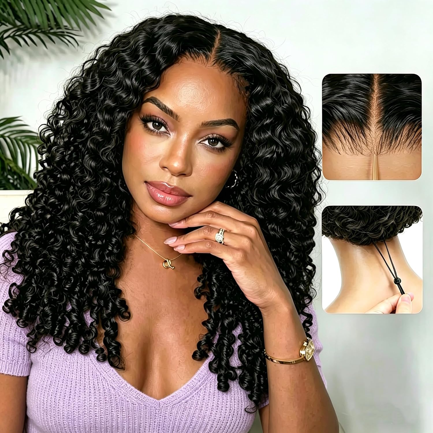 7x5 Burmese Curly Wig StayLock Contour Structure 720° Snug Fit Glueless Drawstring Wigs Human Hair Pre Plucked Pre Cut Bleached Knots Deep Wave Closure Wig with Spiral Curly Ends 220 Density 26inch