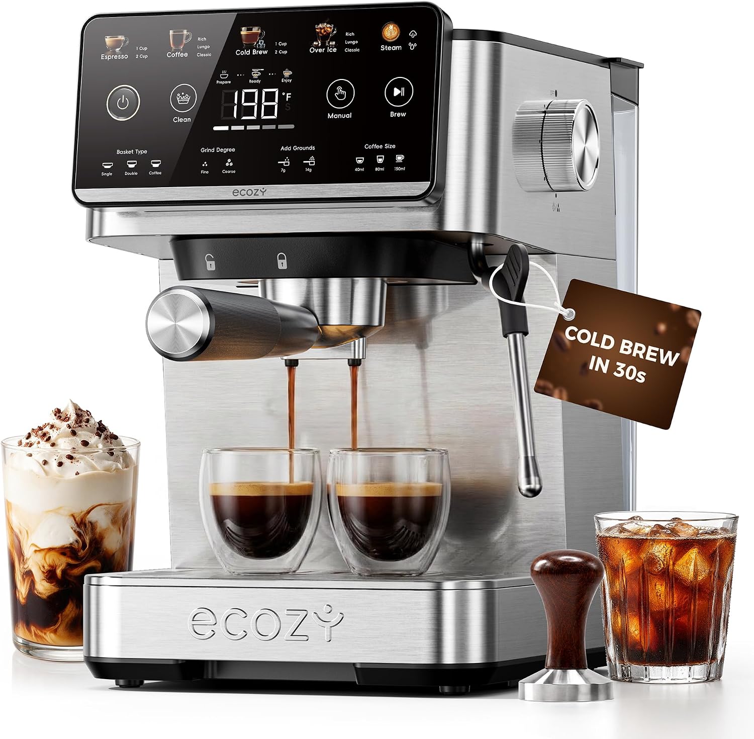 ecozy 4-in-1 Espresso Machine, Drip Coffee & 30s Cold Brew