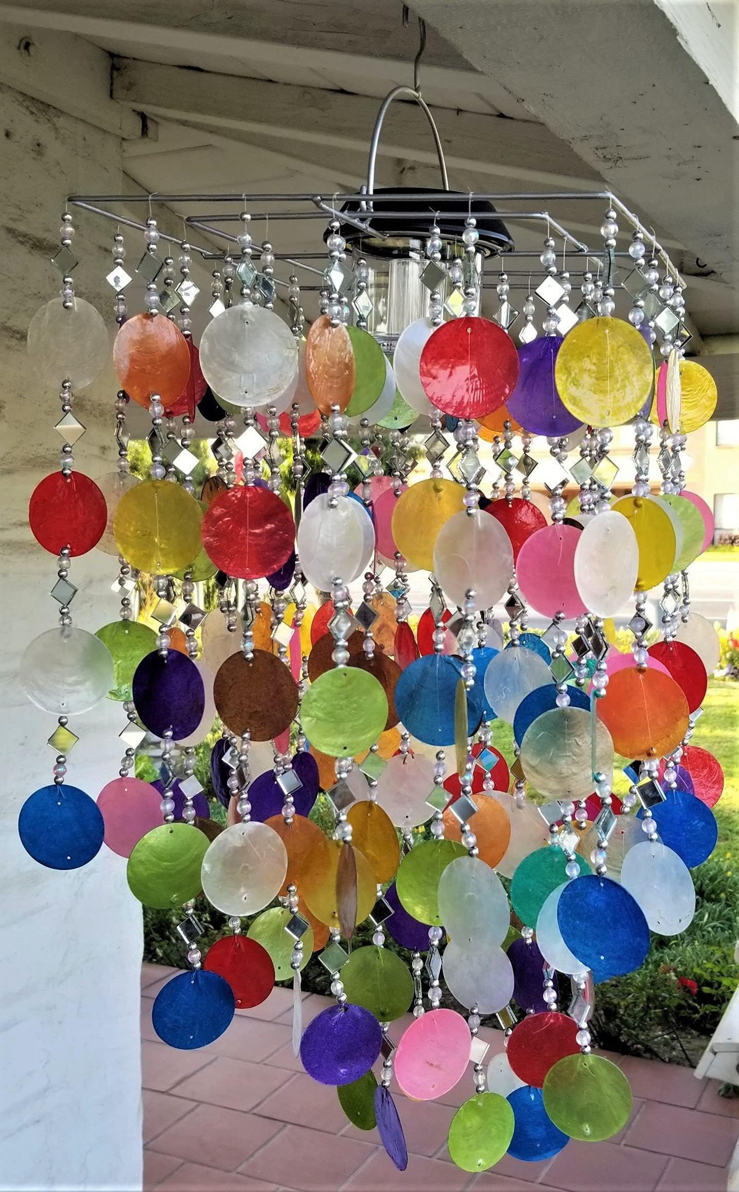 Solar CAPIZ Shell WINDCHIMES/Chandelier Mixed Color CAPIZ Chimes with Solar Light
