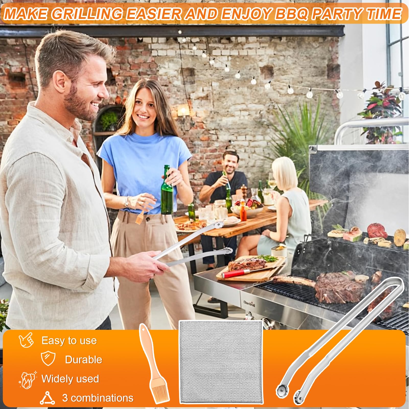 Pince à Saucisse BBQ,Pince Barbecue Roulette,Pince à Retourner les Saucisse,Pince Barbecue Inox à Roulettes,Pince Barbecue Rotative,Pour Cuisine,Barbecue