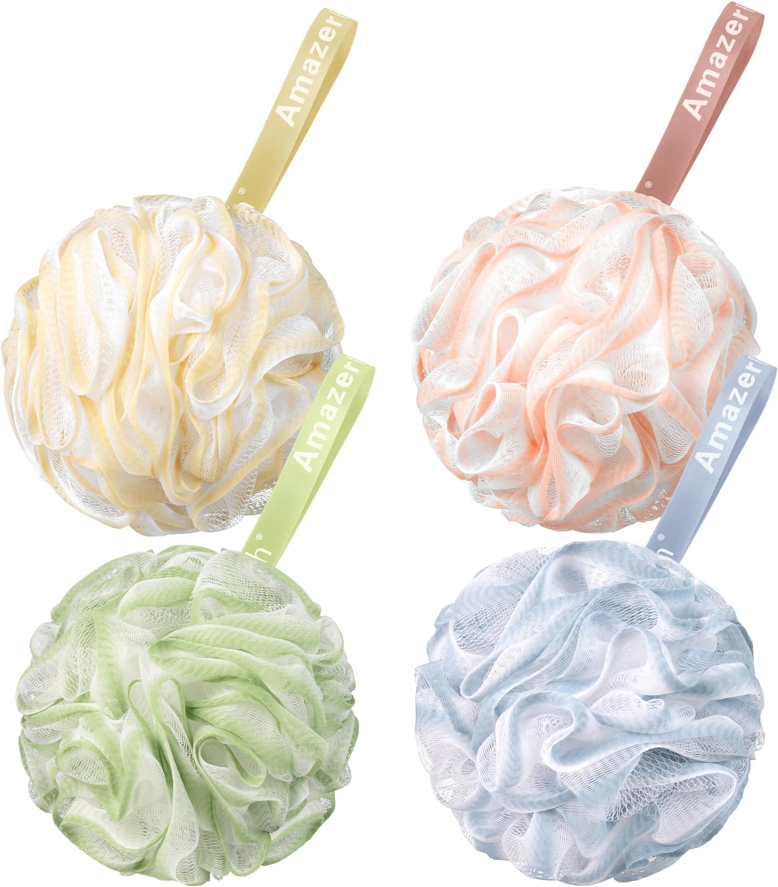 AmazerBath Loofah Sponge 60g/Piece, Exfoliating Bath Sponge Body Scrubber - Loofa Set of 4 - Cotton Candy Quartet