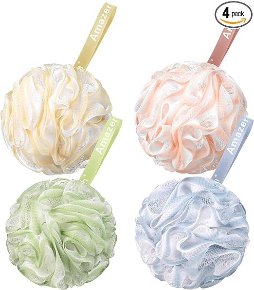 AmazerBath Loofah Sponge 60g/Piece, Exfoliating Bath Sponge Body Scrubber - Loofa Set of 4 - Cotton Candy Quartet