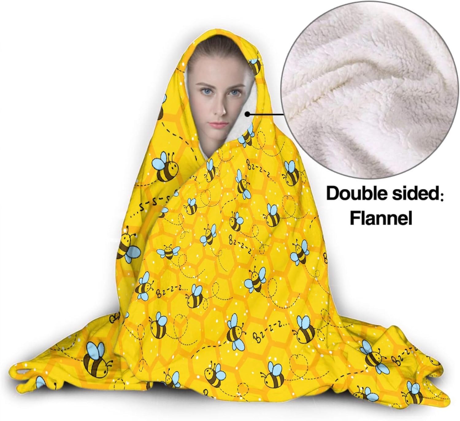 Honeycomb Cute Bee Yellow Hooded Blankets for Couch Sofa Throw Bees Wearable Blanket Super Soft Lightweight Warm Gift for Kids Women - 40"X50" for Kids - Image 2