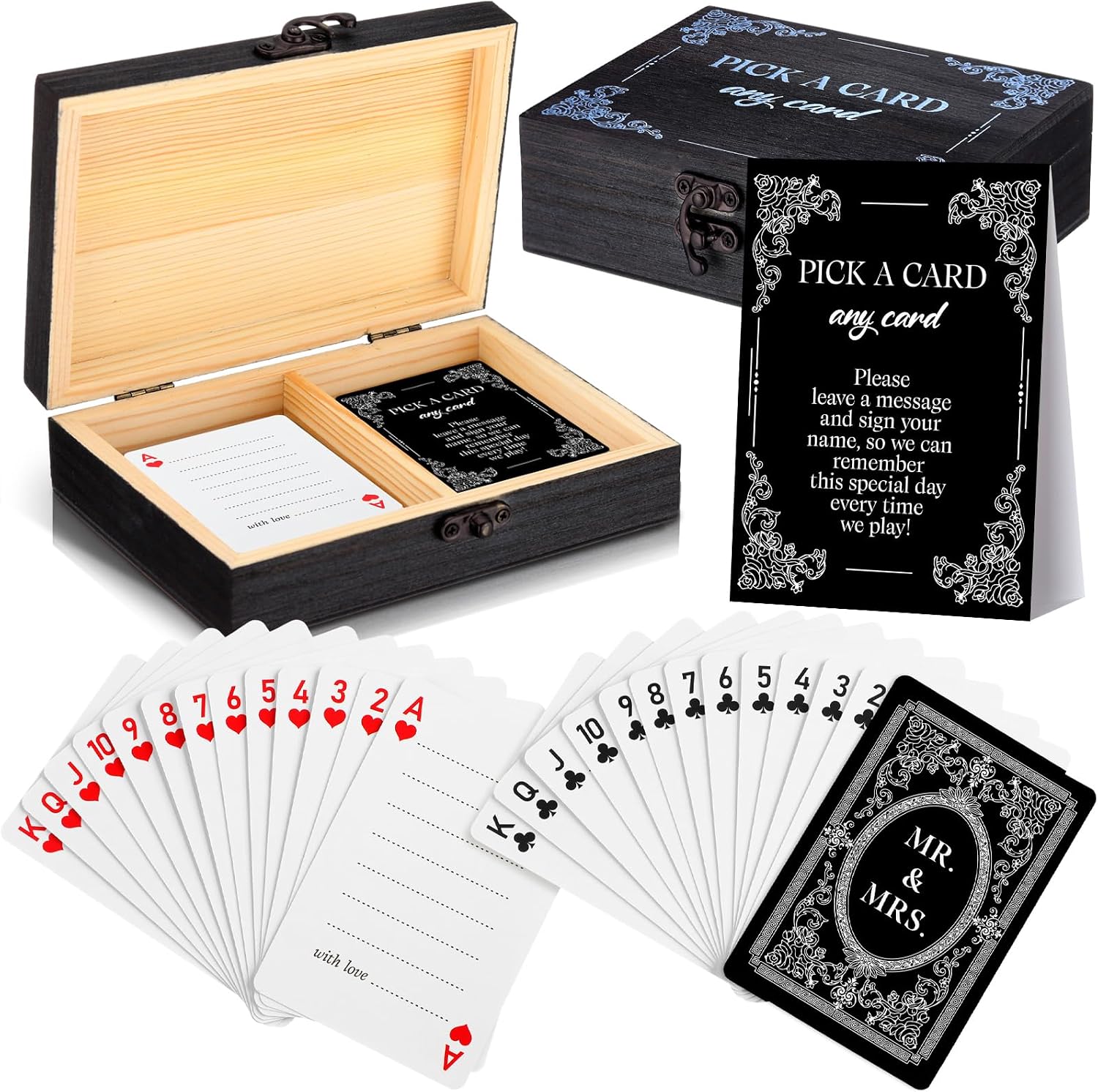 AceOrbit 57 Pack Wedding Guest Book Playing Cards Set with Storage Box Rustic Signing Book Guest Card Deck Wedding Guestbook Alternative for Young Couple Vegas Weddings Bridal Shower Game
