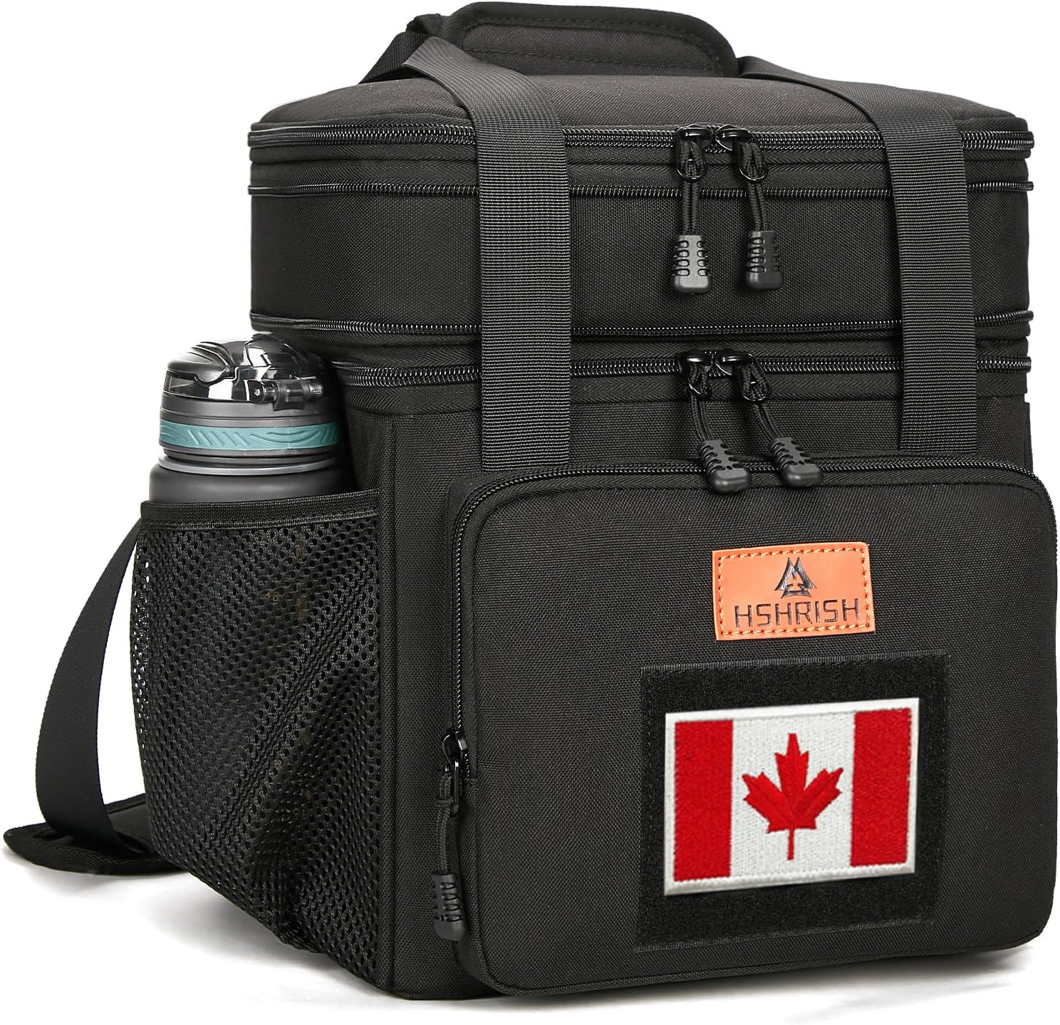 HSHRISH Tactical Lunch Bag, Large Expandable Insulated Lunch Box for Men, Durable Leakproof Cooler Bag with Shoulder Strap, for Adults/Work Outdoor Picnic Trips, 20 Can/16 L, Black