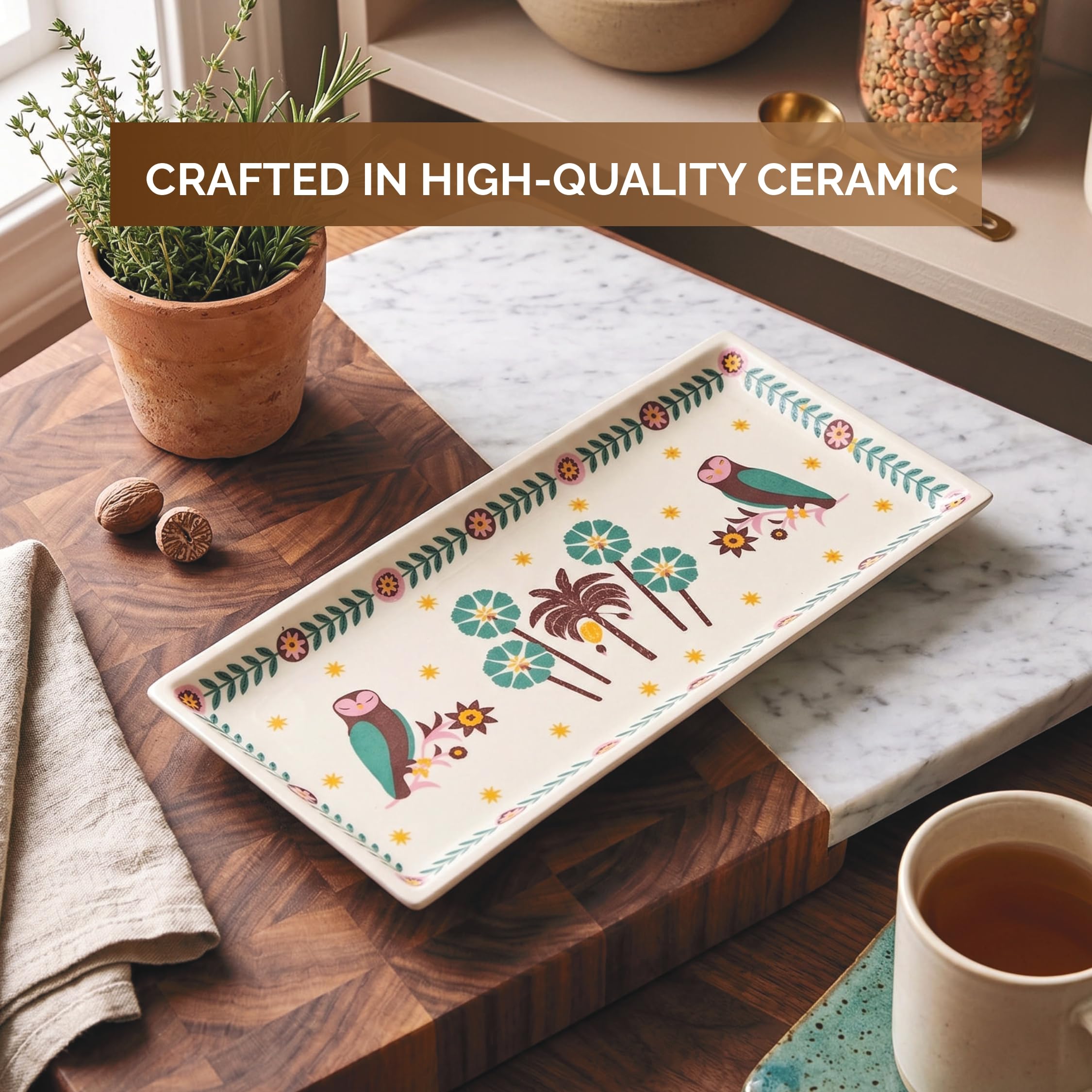 Simply Soho Whimsy Woods Rectangular Platter | Premium Ceramic