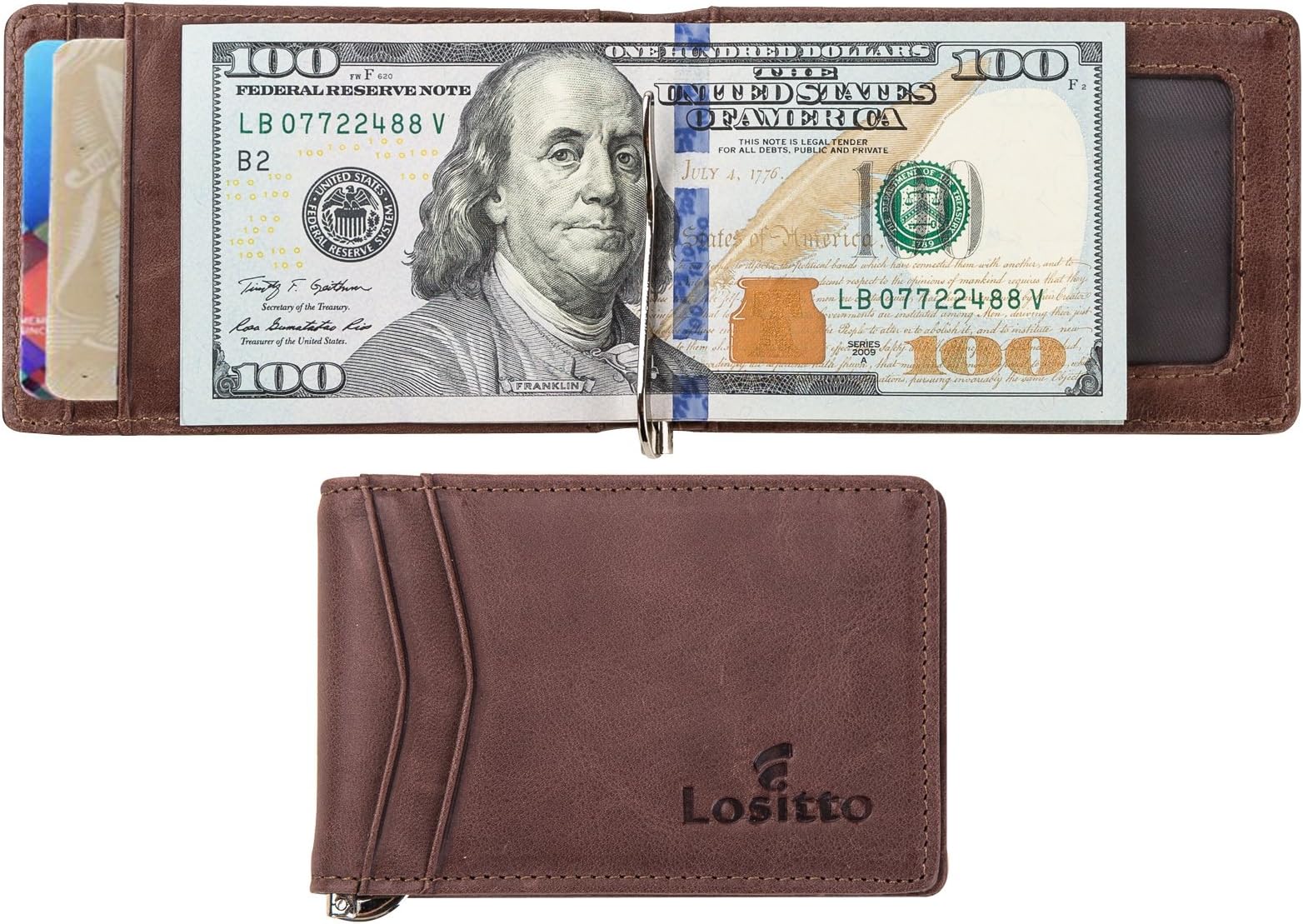 RFID Blocking Bifold Slim Genuine Leather Thin Minimalist Front Pocket Wallets for Men Money Clip Top Grain Leather (Chocolate brown-Distressed top grain leather)