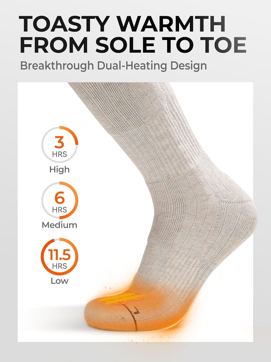 ORORO [All-New] Heated Socks with Toe and Sole Heating, Wool-Blend Electric Heated Socks with Battery (Charger Not Included)