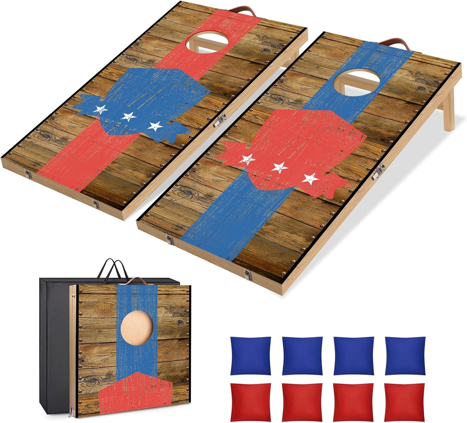 Foldable Cornhole Board Set Regulation Size 4ft X 2ft Solid Wood Premium Cornhole Game with 8 Bean Bags and Carrying Case Cornhole Set for Kids and Adult Indoor or Outdoor Play